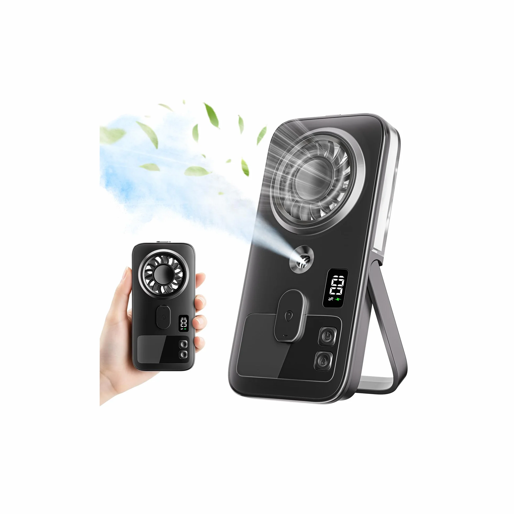 Kssvzz Mini Ventilatore Portatile a Spruzzo con Clip, Handheld Nebbia Ricaricabile Personale con 4 Velocità, Silenzioso Leggero per Ufficio Domestico, Esterno, Viaggio & Spiaggia
