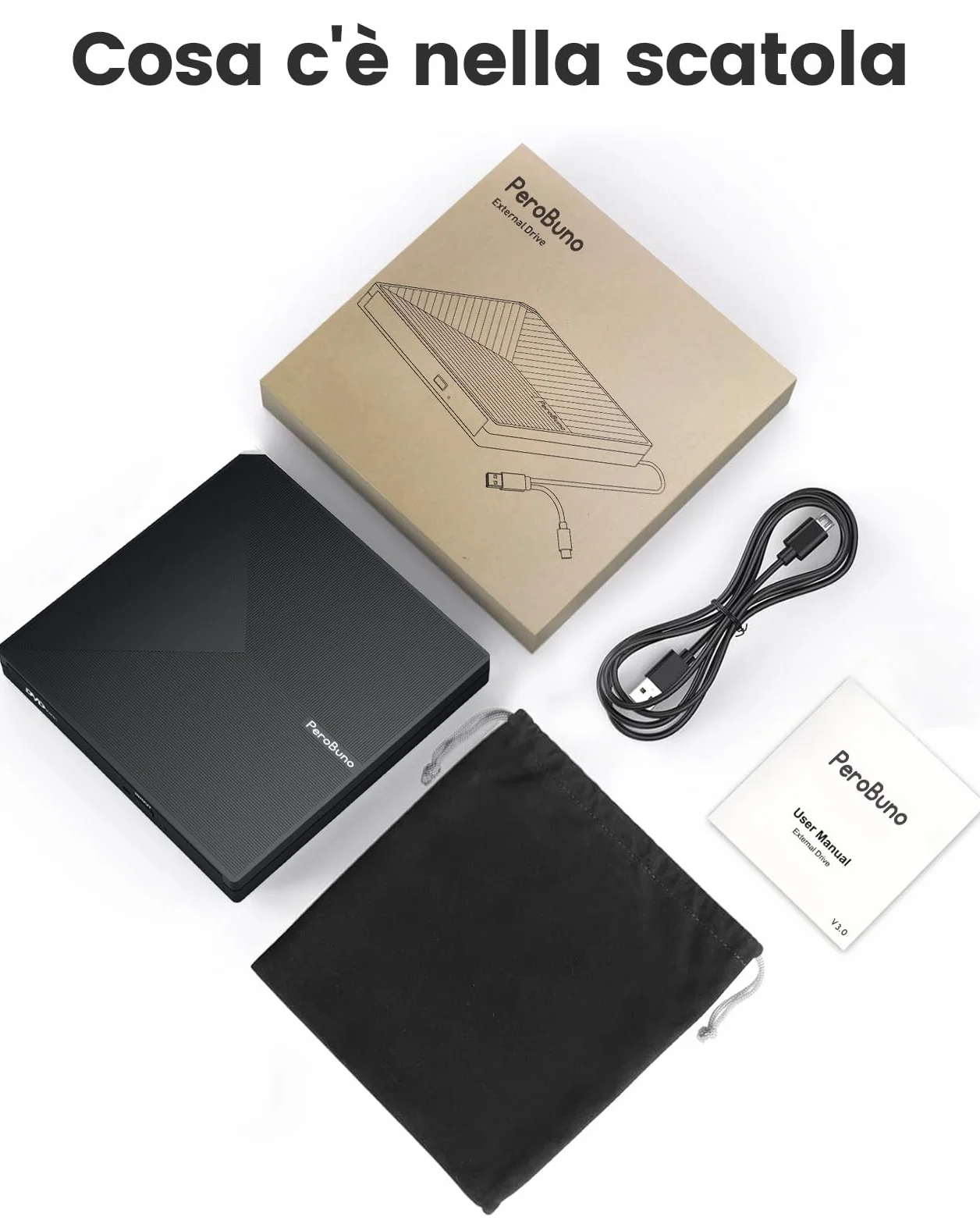 PeroBuno Unità CD DVD Esterne, USB 3.0 e Tipo C Masterizzatore CD Esterno, Plug & Play CD/DVD -/+RW Lettore CD DVD Esterno per PC Laptop Desktop iMac MacBook Pro/Air Windows 11/10/8/7/XP Linux Mac OS