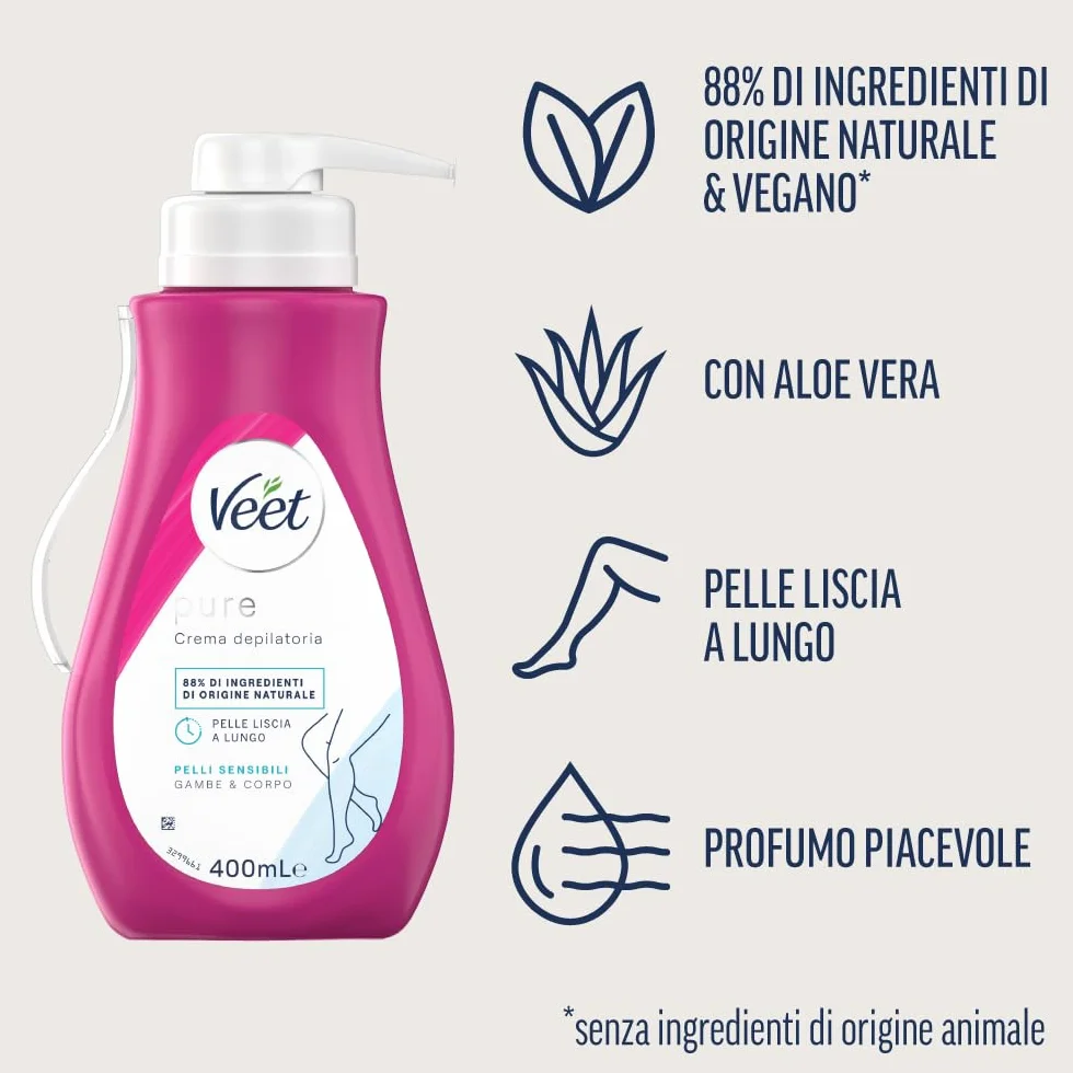 Veet Pure Crema Depilatoria Gambe & Corpo Pelli Sensibili 400 ml