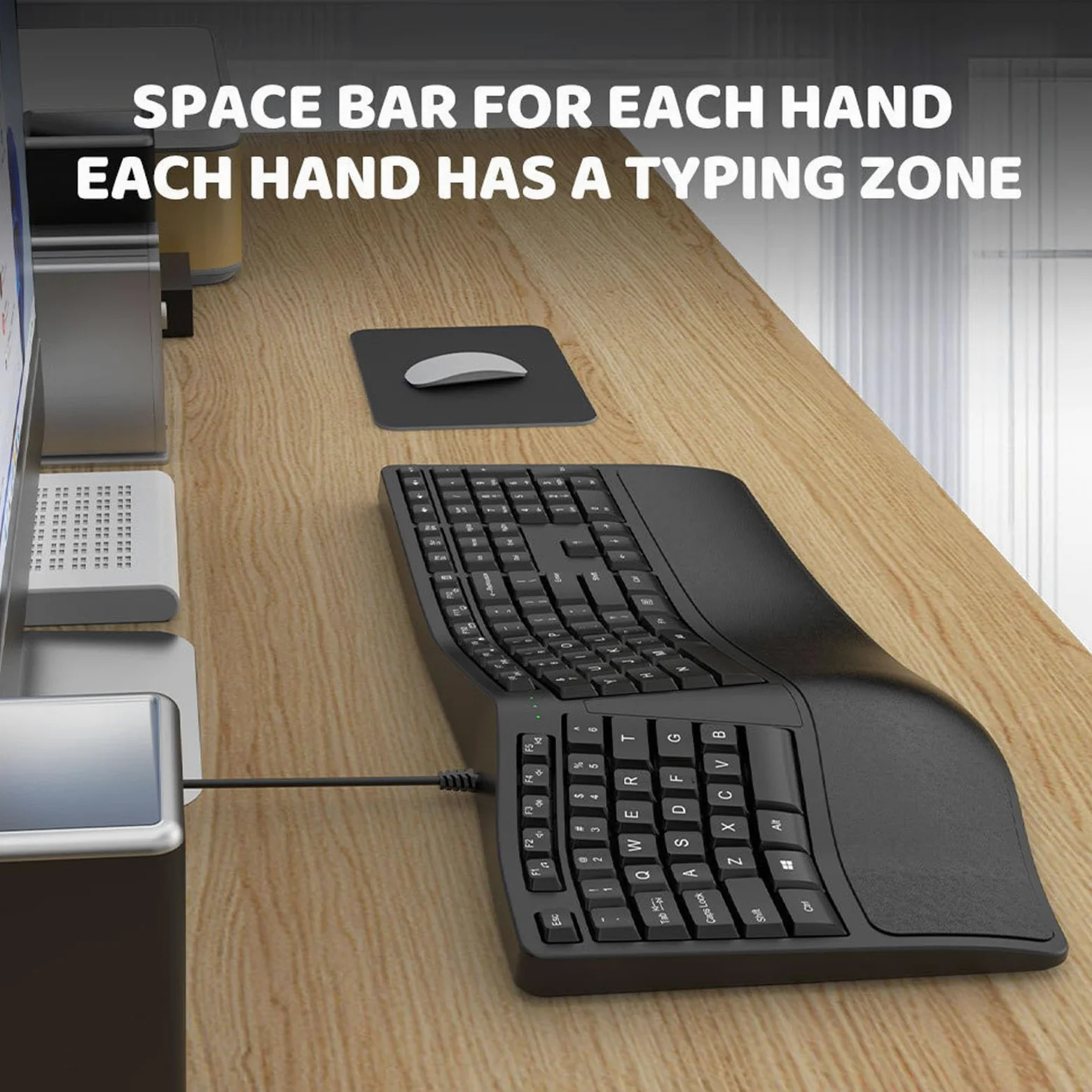 Tastiera Ergonomica Divisa, Tastiera per Computer USB 2.0 Cablata con 110 Tasti e Design Silenzioso, con Poggiapolsi Ad per PC Portatile, comodità di Digitazione in Ufficio