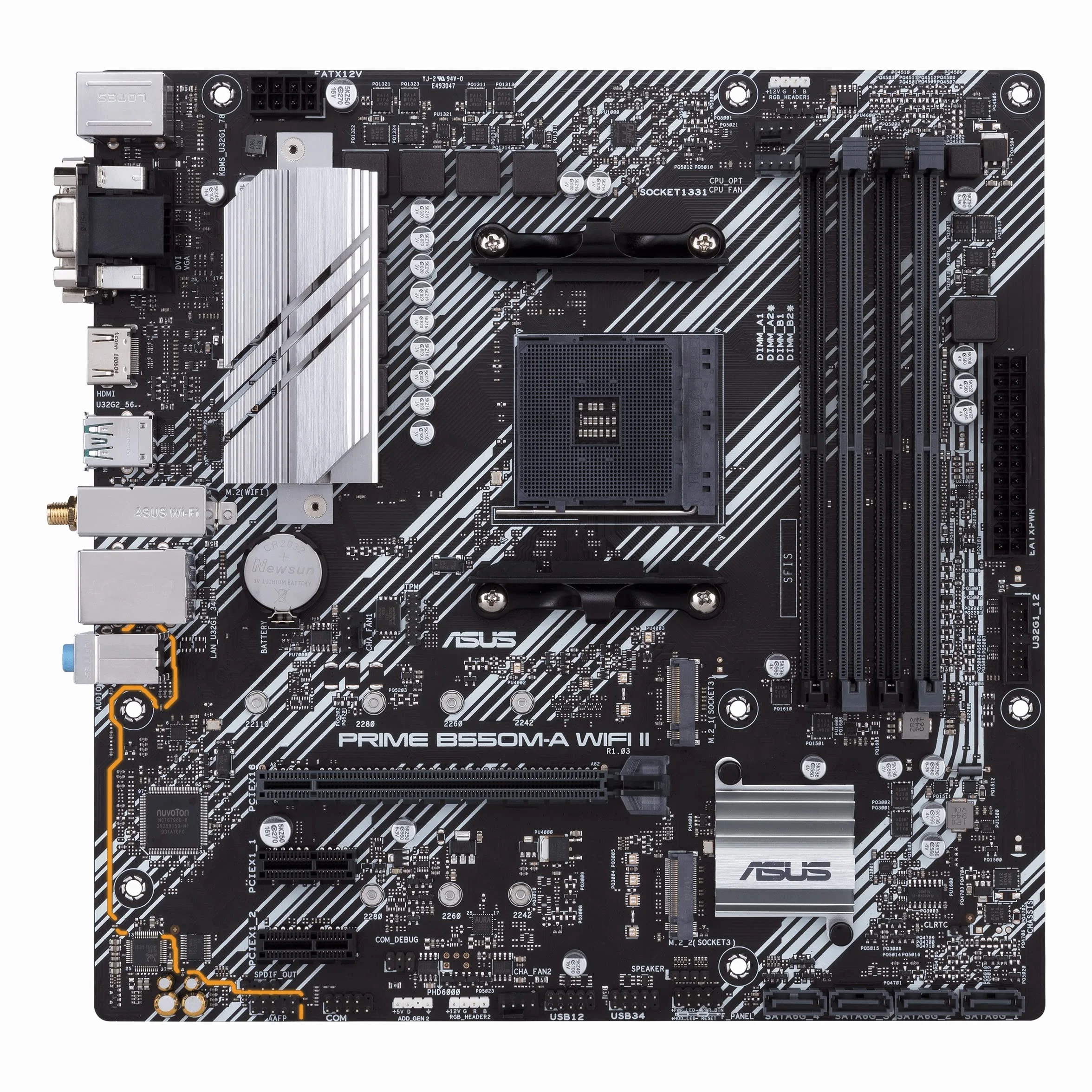 ASUS PRIME B550M-A WiFi II Scheda Madre microATX, AMD B550, Socket AM4, DDR4, PCI 4.0, LAN Realtek 1Gb, WiFi 6 (802.11ax), 2xM.2, 4xSATA 6GB/s, 2xUSB 3.2 Gen 2, Supporto Aura Sync RGB, Nero