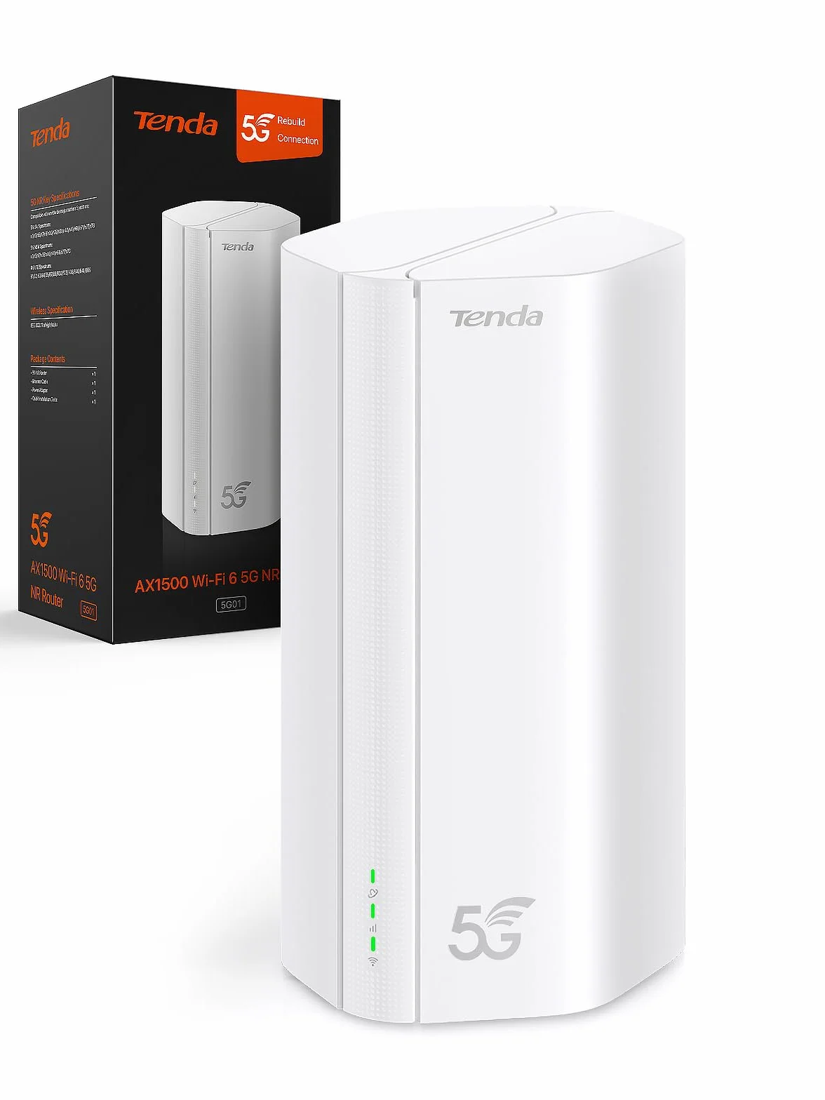 Tenda 5G01 Router 5G con SIM Wi-Fi 6 AX1500Mbps, Dual Band Modem 5G/4G LTE, Plug & Play, Porta Gigabit WAN/LAN, 6 Antenne Interne, Mesh Wi-Fi+, Nano SIM, Router WiFi con SIM 5G NR - Entry Level