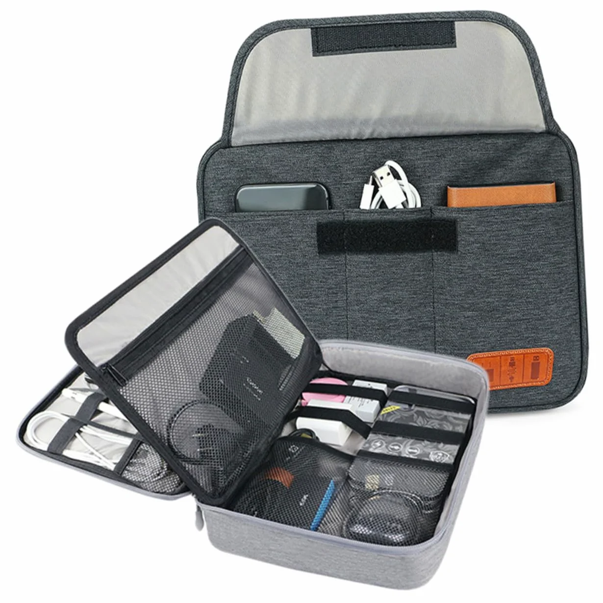 POPETPOP Borsa Organizer Cavi Elettronici Doppio Grande Capacità con Tasche per Telefoni e Tablet Fino Custodia Leggera da Viaggio con Manico Adatta per Accessori Digitali e Caricatori