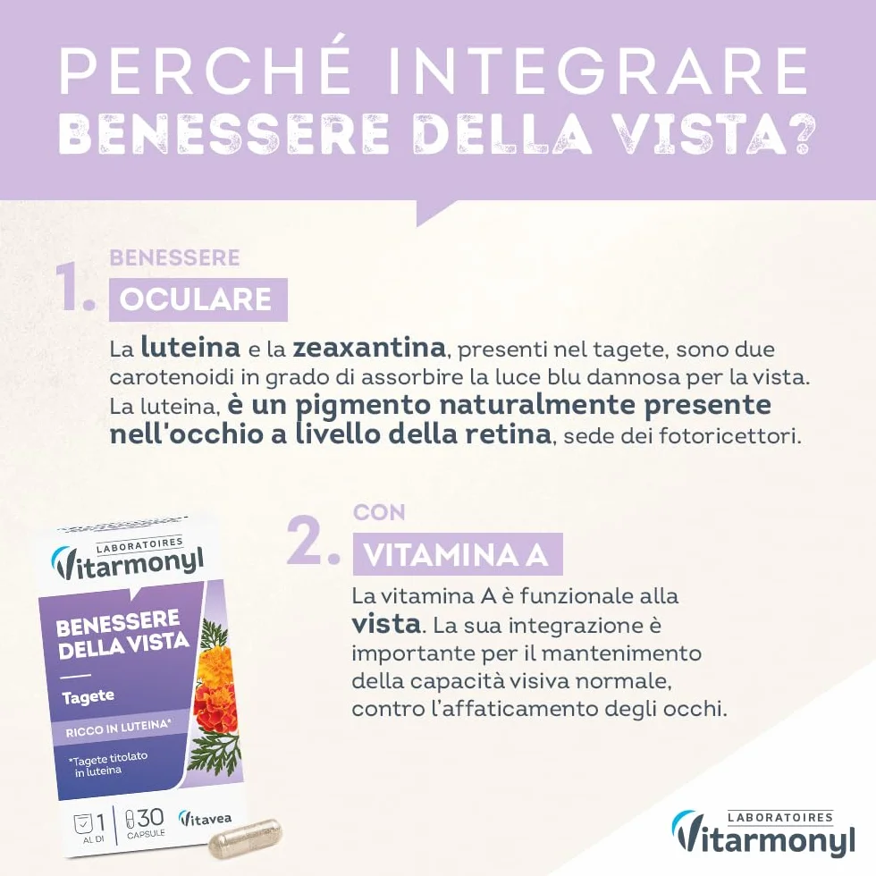 Vitarmonyl Benessere della Vista Integratore Occhi Luteina Zeaxantina 30 Capsule