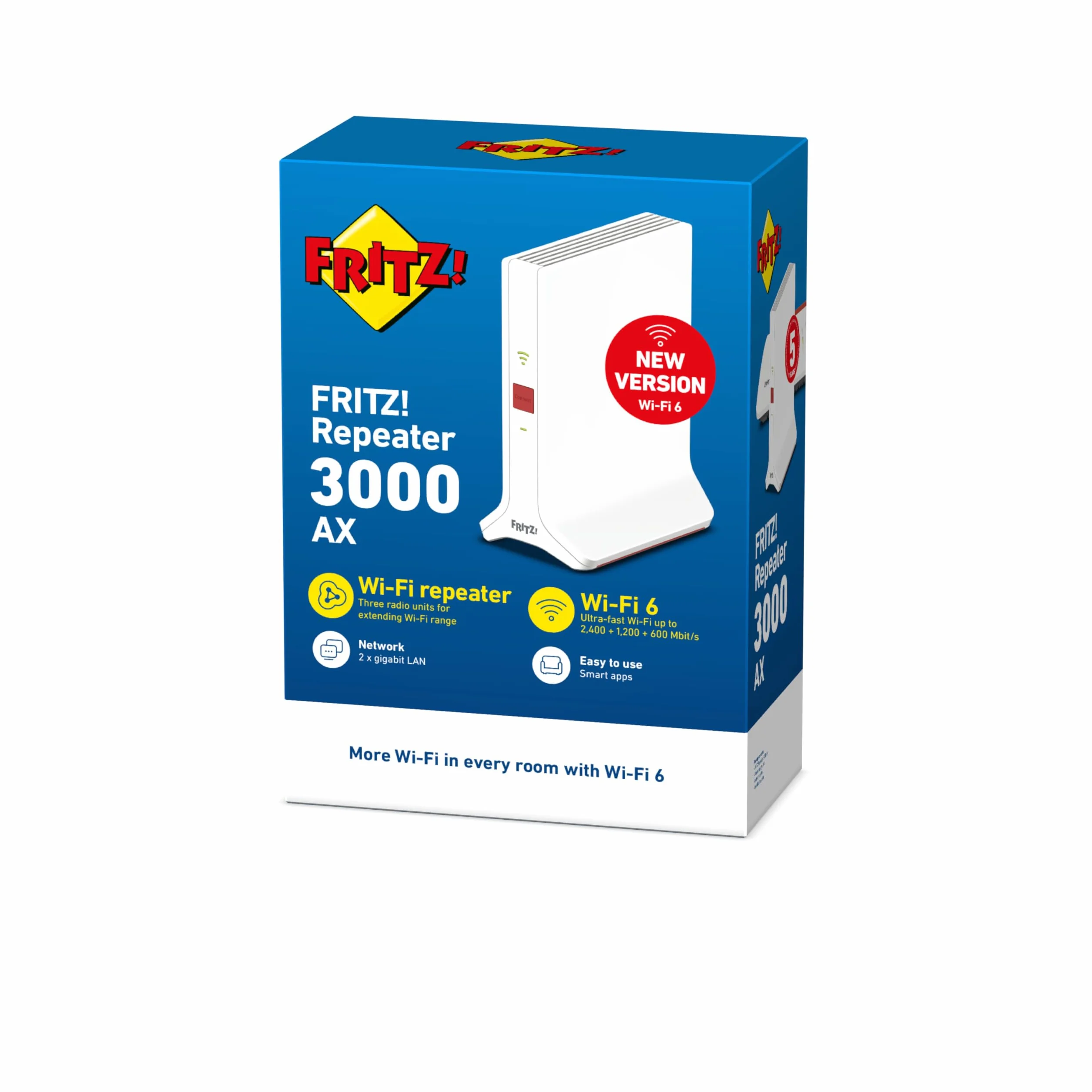 FRITZ!Repeater 3000 Ax Edition International, Ripetitore Wi-Fi 6 Extender Triband Veloce Fino A 4.200 Mbit, S, Mesh, Access Point, 2X Gigabit Lan, Interfaccia In Italiano 20002991, Bianco