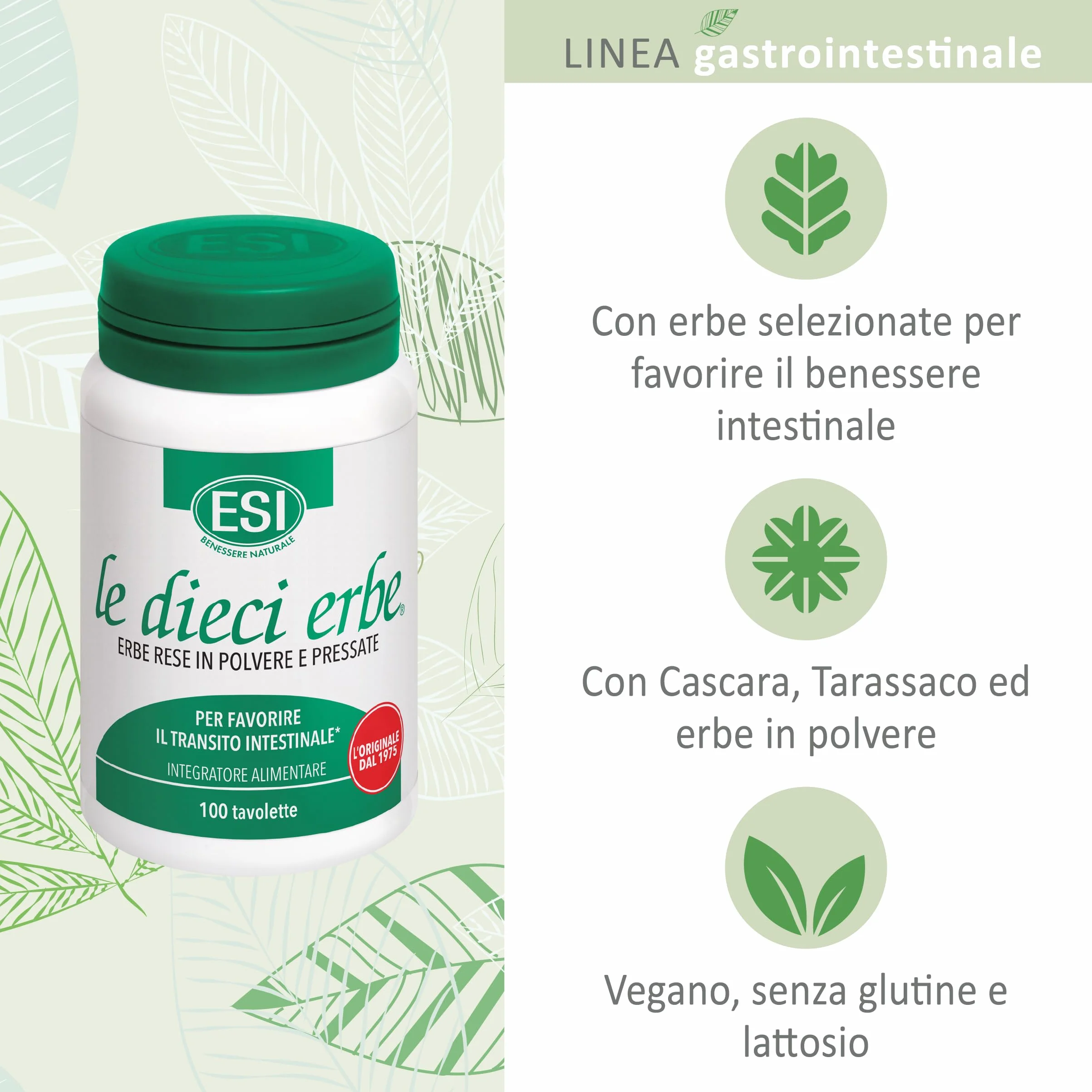 ESI Le Dieci Erbe Integratore Alimentare Vegetale con Tarassaco Lassativo Naturale 100 Tavolette