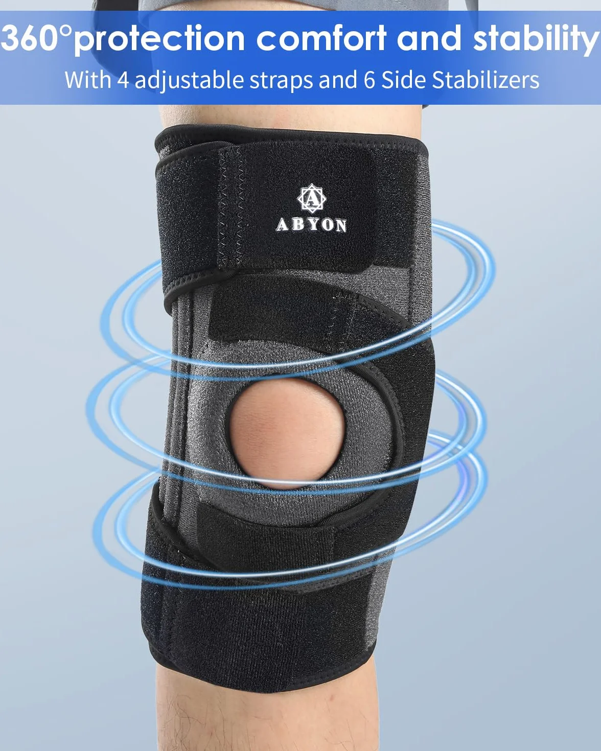 ABYON Ginocchiera Ortopedica Uomo Donna Artriti Menisco ACL Stabilizzatori Tripli Cintura Regolabile 360° Sollievo Dolore
