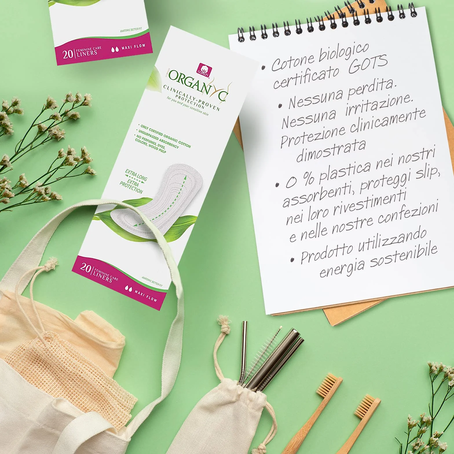Organyc Proteggi Slip Extra lungo 100% cotone biologico 20 sztuk