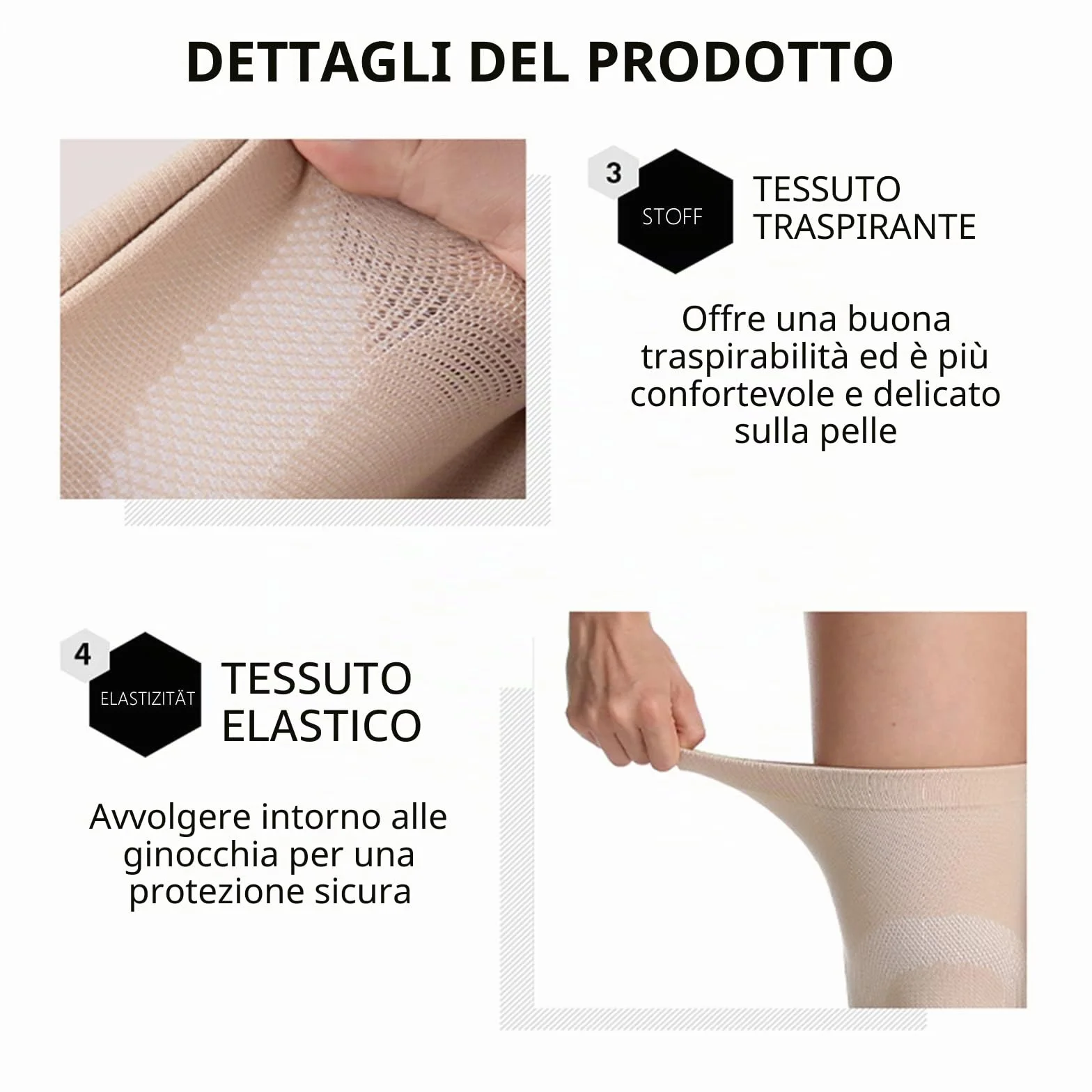 Tutore Ginocchio Elastico Compressione Sportiva per Dolori Articolari, Artrite, ACL, Recupero Lesioni, Corsa 2 Pezzi (M, Beige)