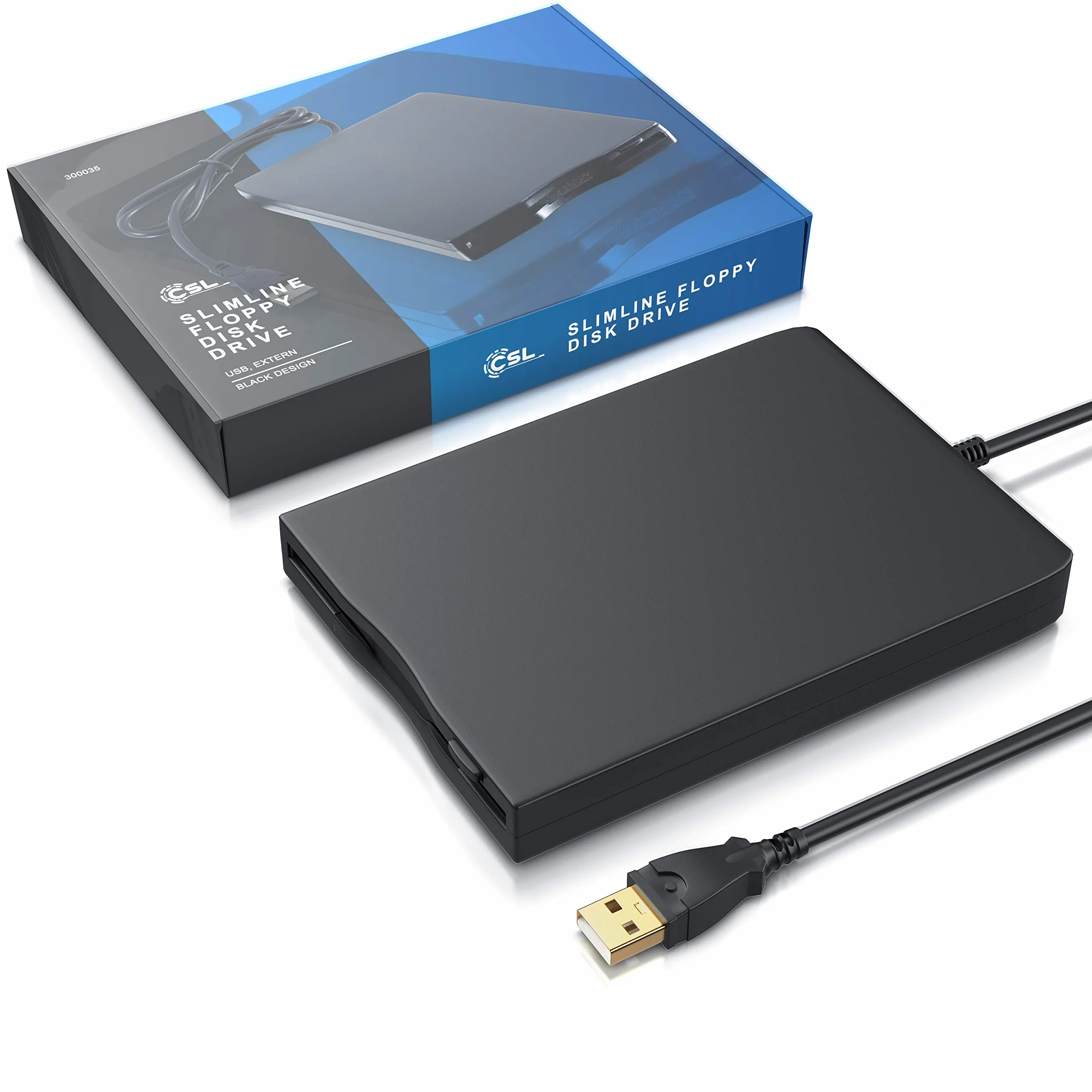 CSL - Lettore Floppy Esterno USB FDD 1,44MB 3,5 Pollice - PC e Mac - Slimline Floppy Disk Drive Esterna - Portatile - Plug e Play - Nero - Compatibile con Windows 10