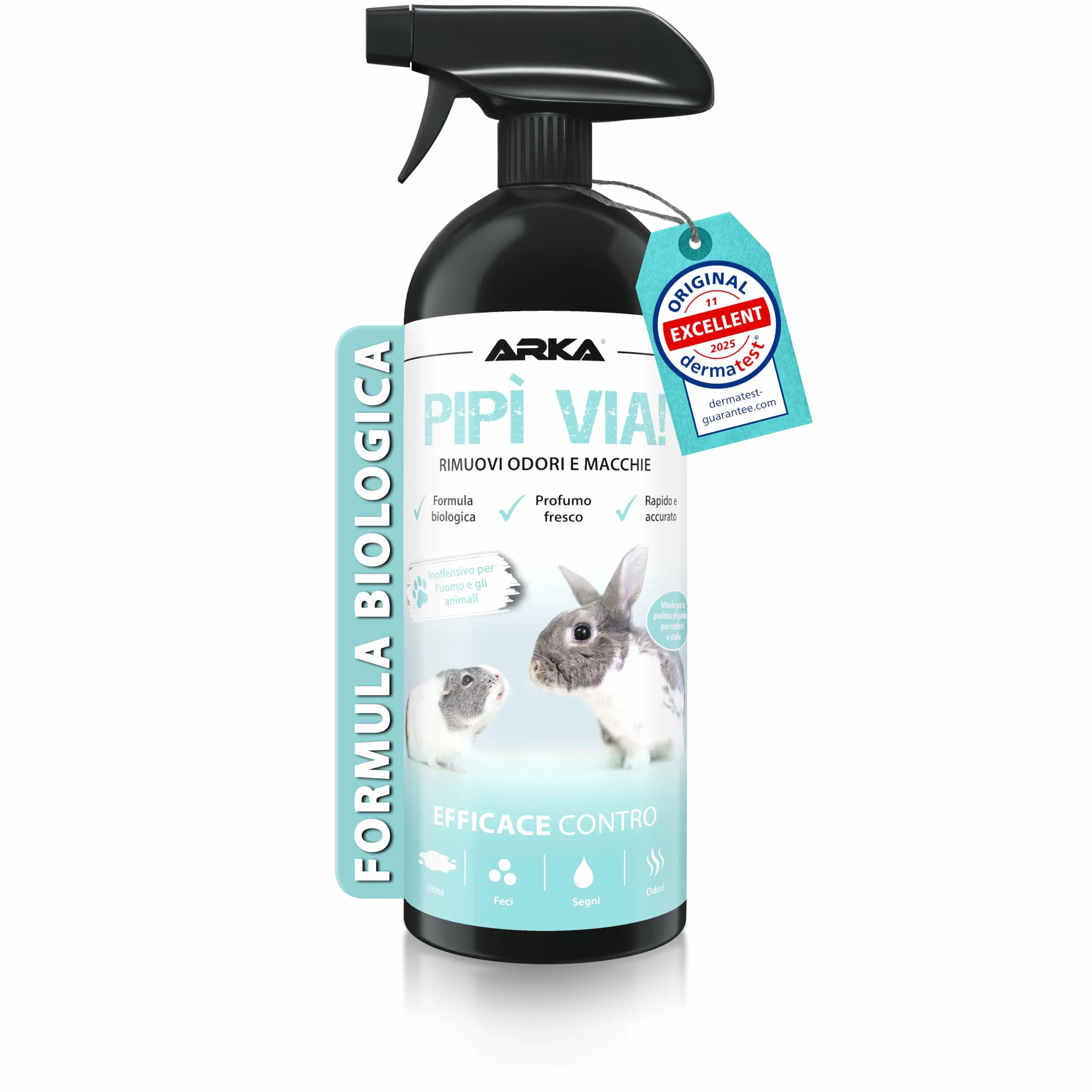 ARKA Pipi-Gone Spray enzimi roditori 750 ml elimina odori macchie urina feci gabbie recinti biologico conigli cavie criceti piccoli animali domestici