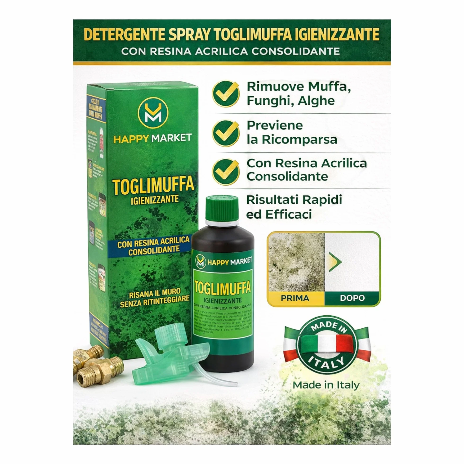 Antimuffa Spray 500ml con Resina Acrilica Consolidante – Trattamento Igienizzante per Pareti Interne