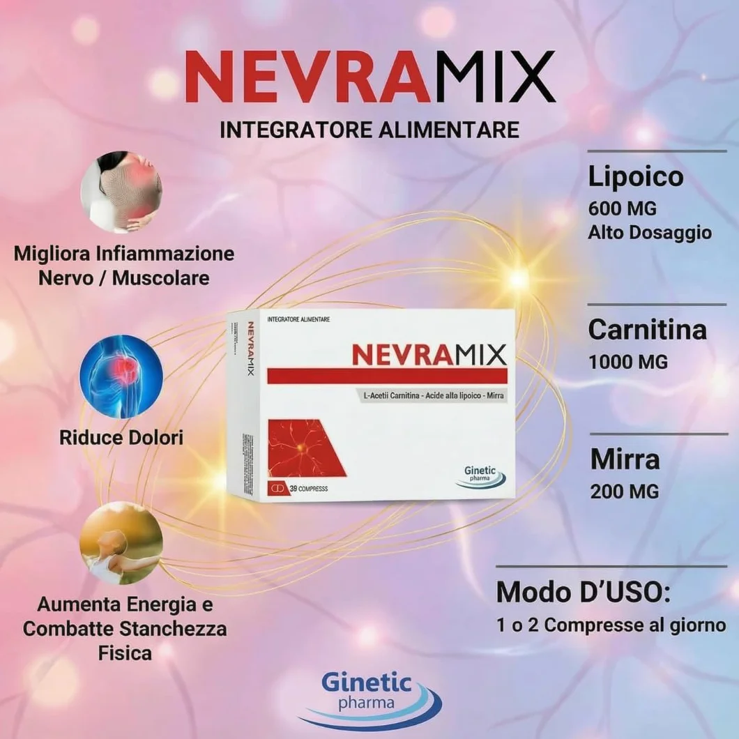 NEVRAMIX Integratore Acido Alfa Lipoico, Carnitina e Mirra per Benessere Sistema Nervoso 20 Compresse