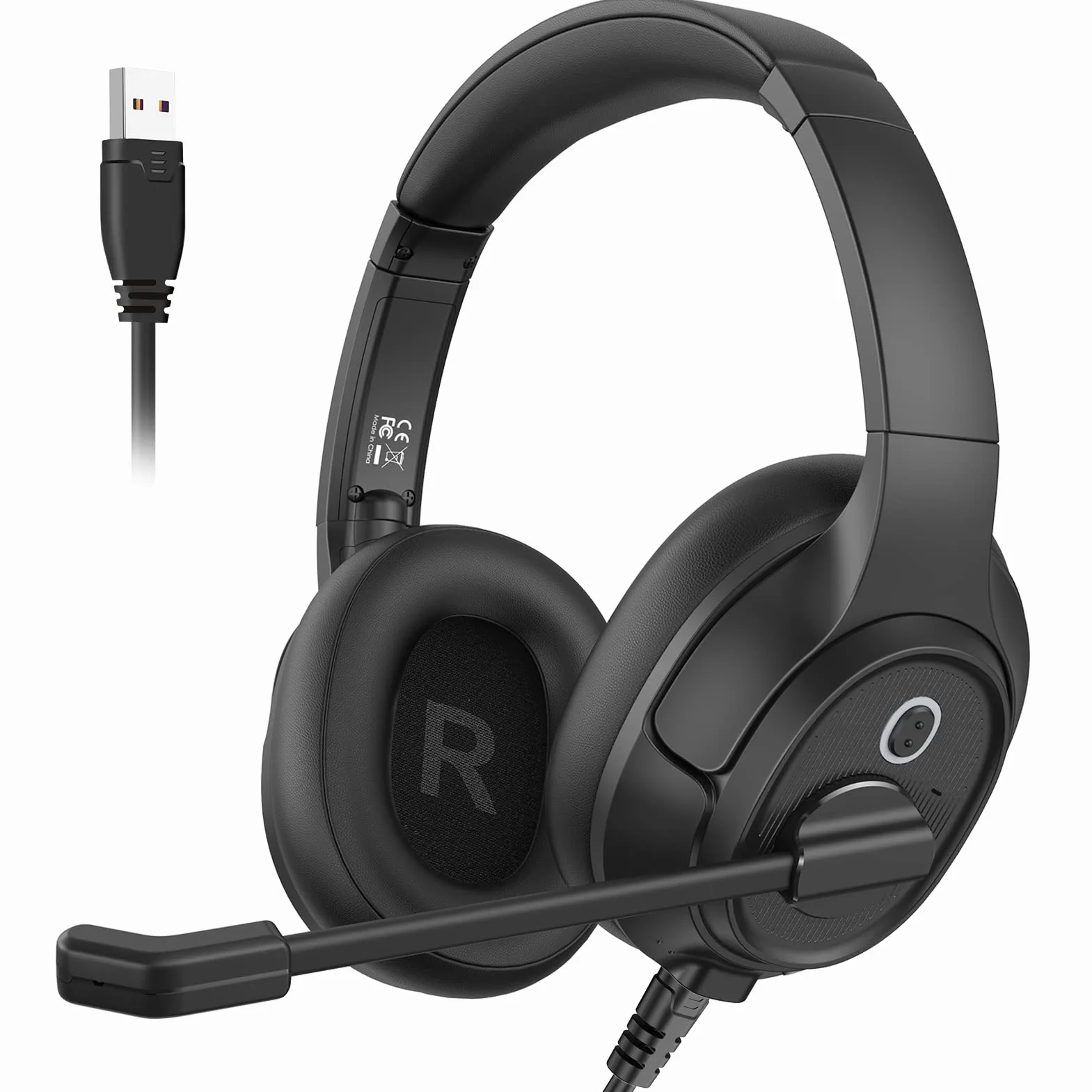 EKSA H2 Cuffie USB con Microfono, Cuffie da Ufficio con Microfono ENC, Interruttore Mute e Controllo del Volume, Cuffie Over Ear per PC con Filo per Business/Zoom/Teams/Call Center