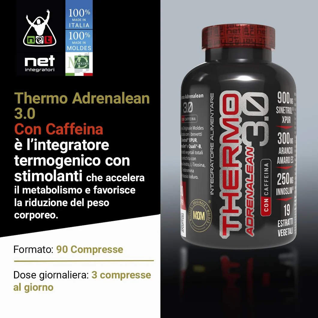NET Integratori THERMO ADRENALEAN 3.0 con caffeina 90 cpr Integratore Termogenico Accelerare Metabolismo