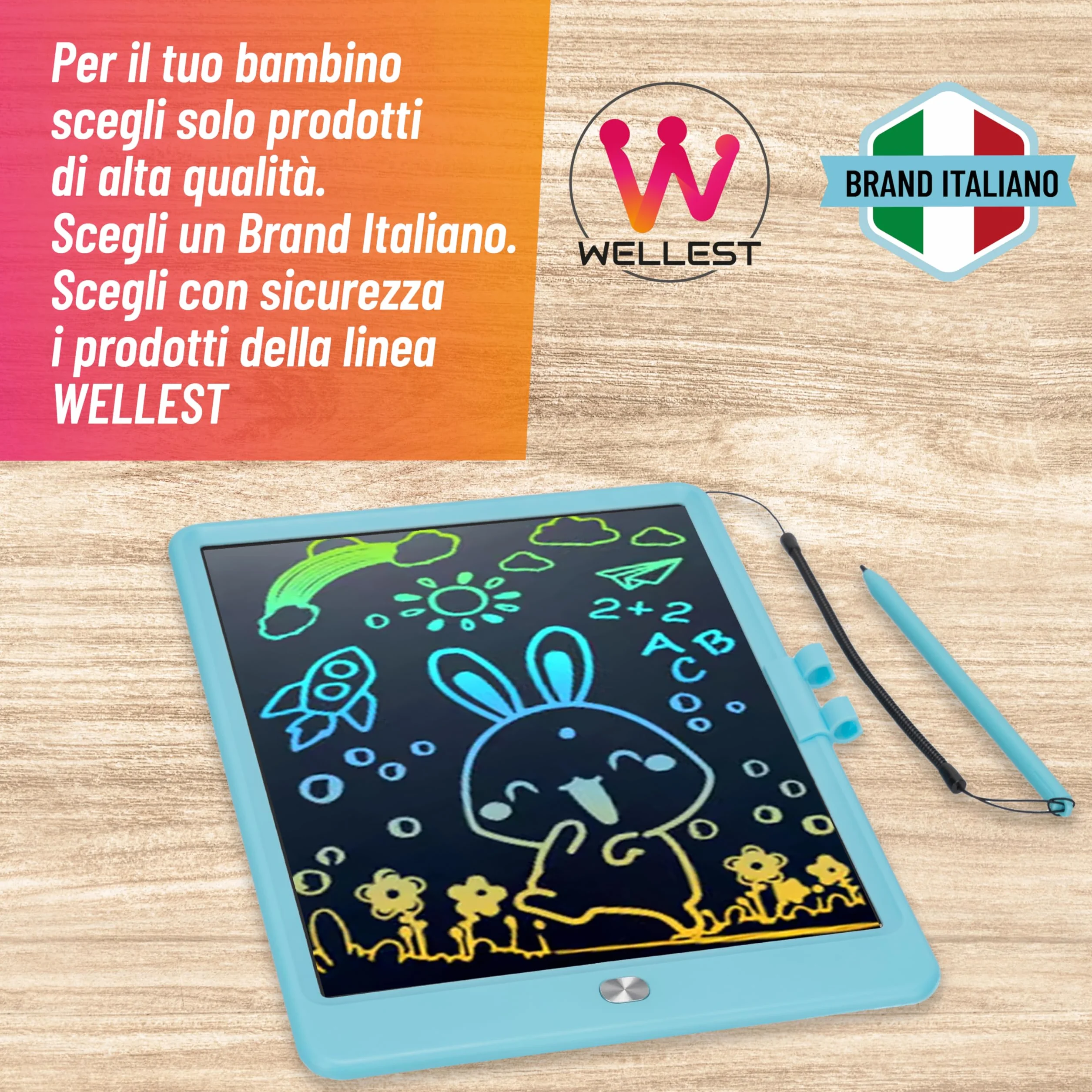Tavoletta Grafica LCD 10 Pollici per Bambini con Penna e Gancio Portapenna
