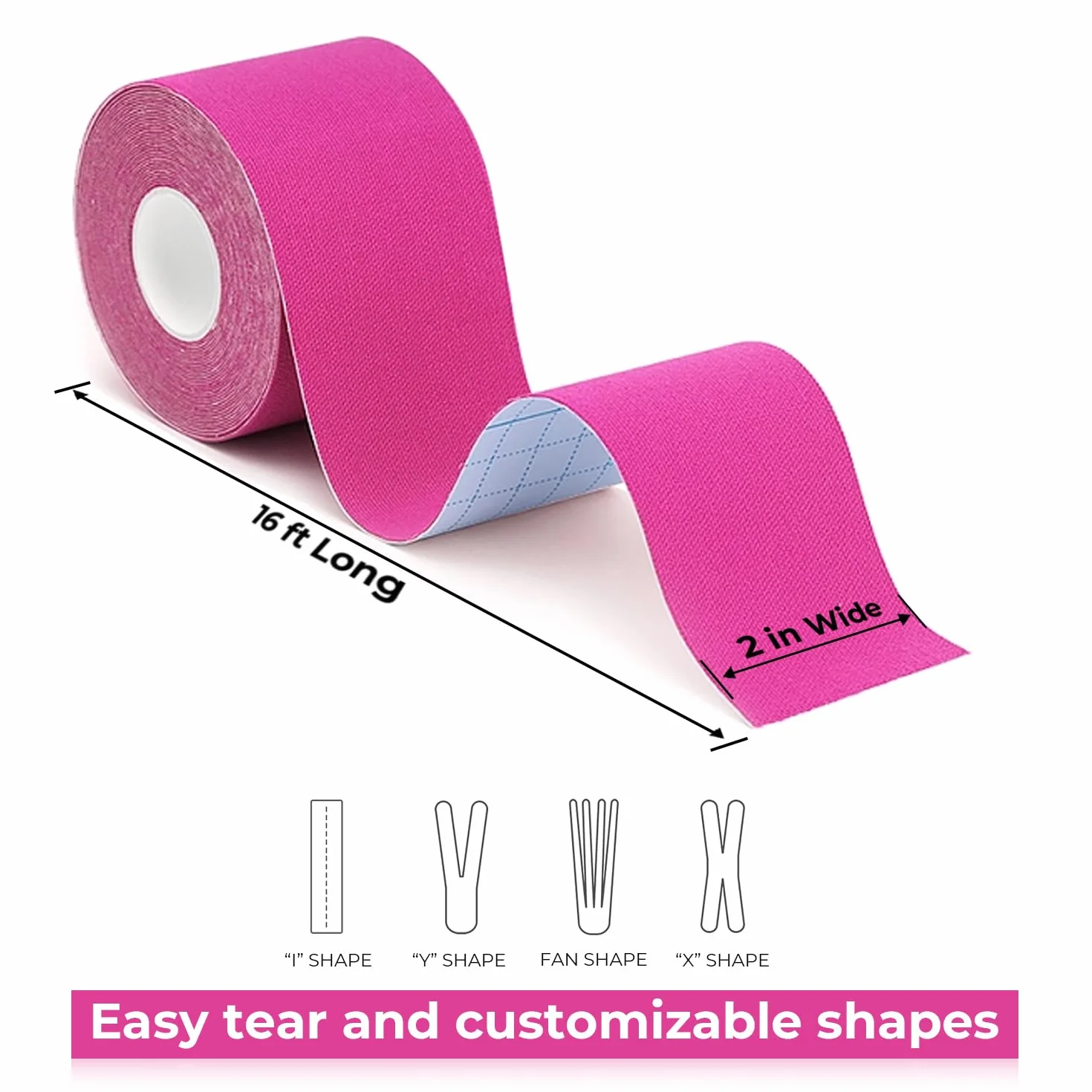 Kinesio Tape 3 rotoli 5cm x 5m Nero+Blu+Rosa, tape sportivo impermeabile ed elastico per ginocchio spalla gomito