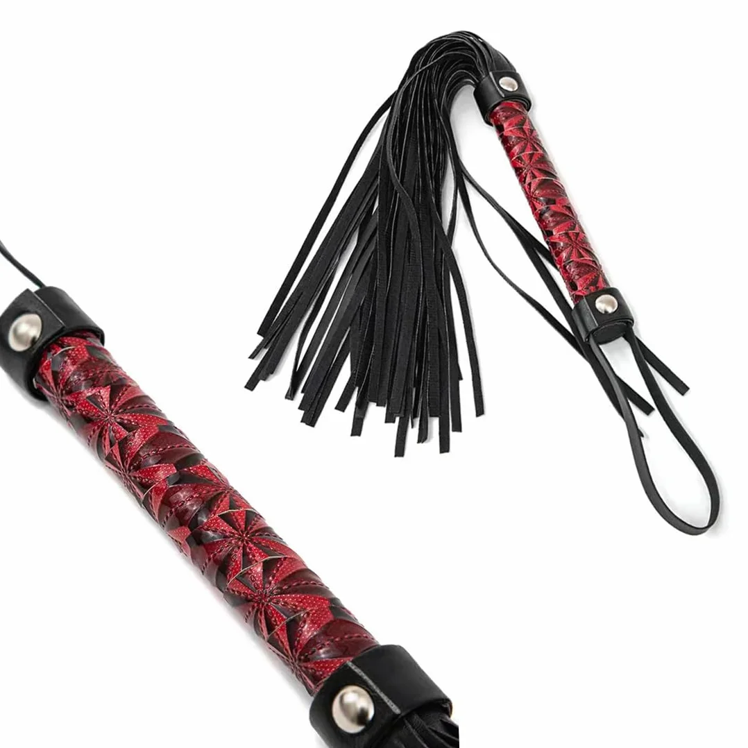 Frusta a frange in pelle Nubuck per giochi BDSM con manico in metallo