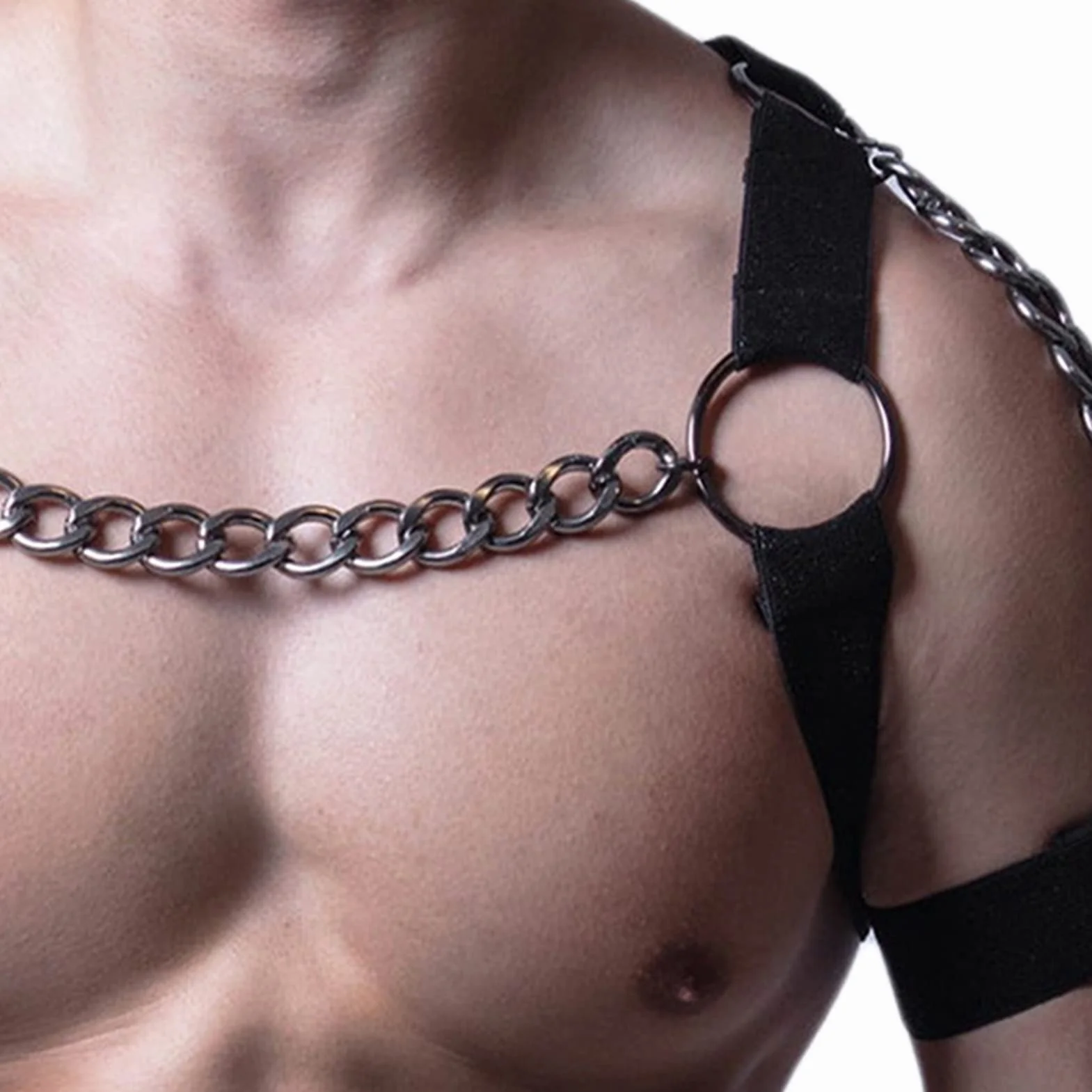 Imbracatura per Torace Uomo Bretella Regolabile Punk Catena Metallo Cosplay Club