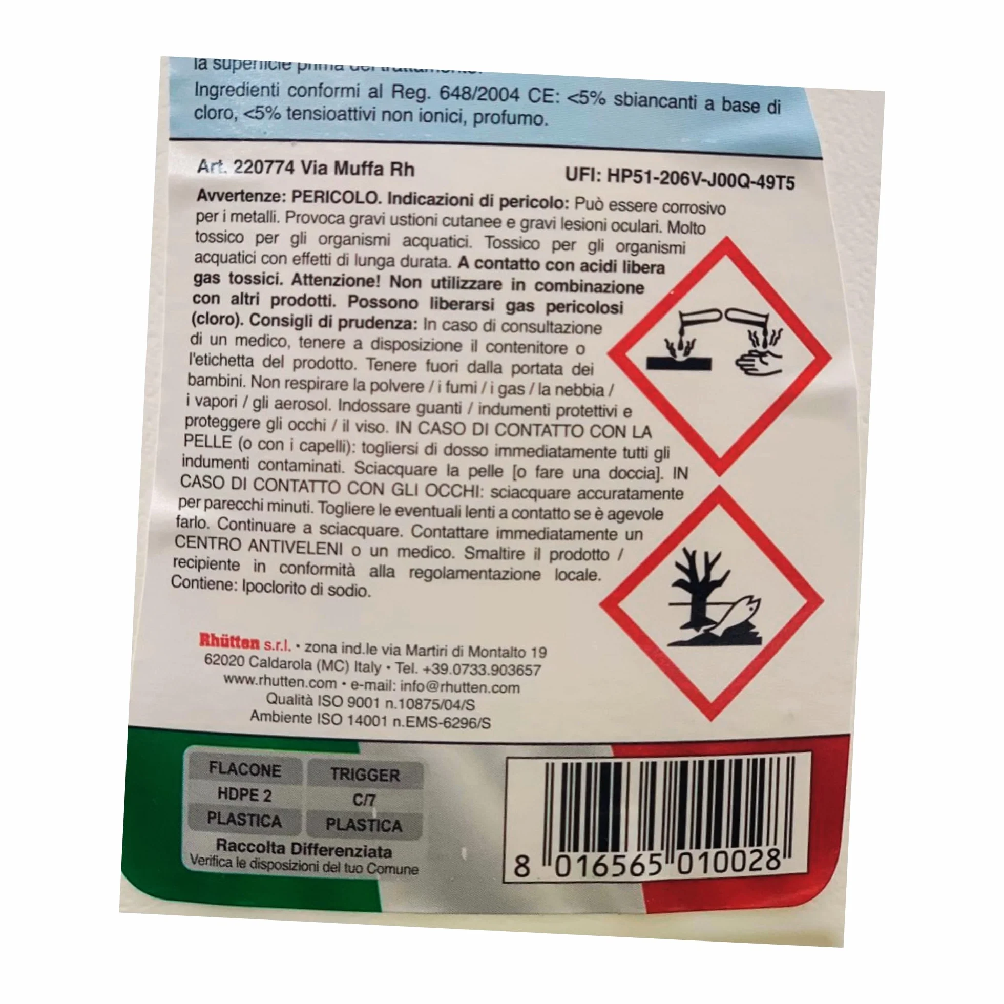Detergente Spray VIA MUFFA Rh. Sbianca e Igienizza 750ml + Panno SOFT In Lattice 30x30 (2 Flaconi + Panno)