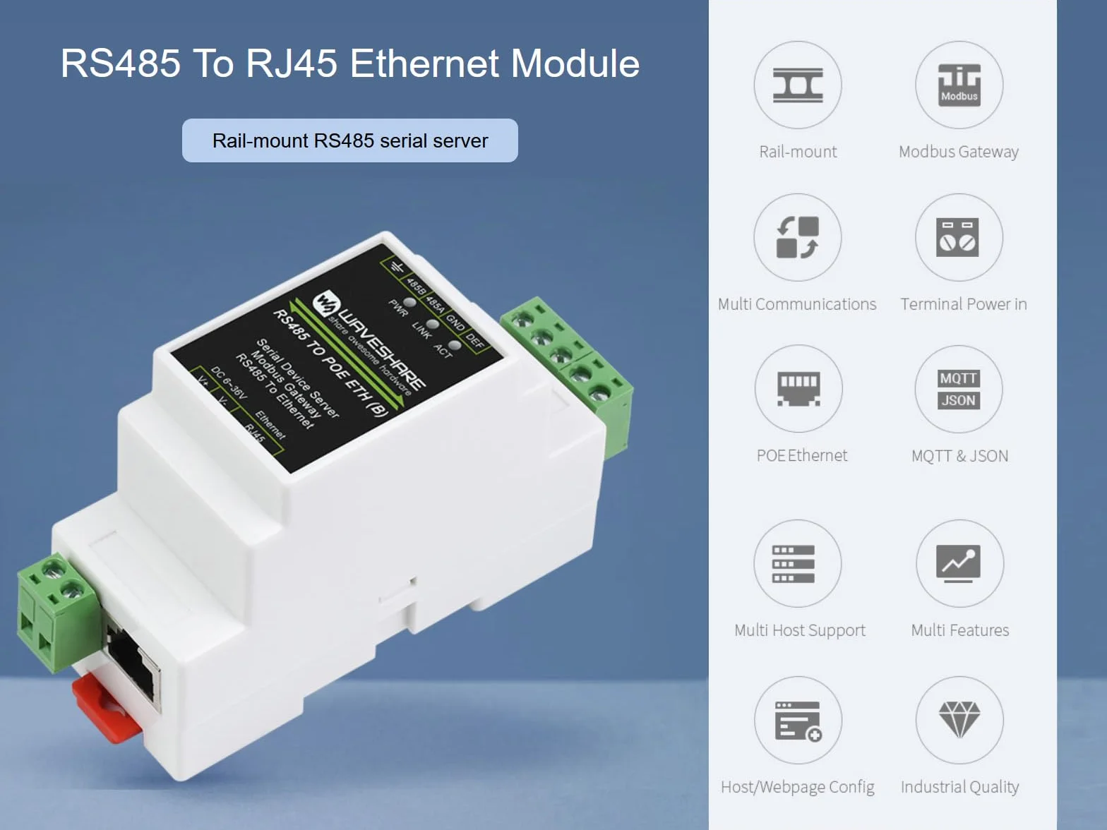 Server seriale industriale RS485 a Ethernet Modbus Gateway MQTT Gateway TCP/IP con PoE e protezione isolamento segnale