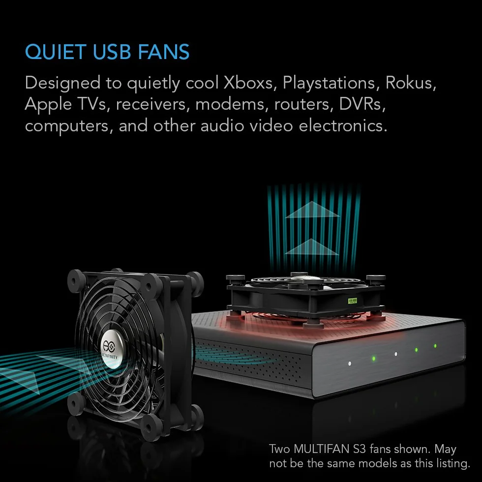 AC Infinity Multifan S4, Ventola USB silenziosa da 140 mm, certificata UL, per raffreddamento di ricevitore DVR, PlayStation, Xbox e computer