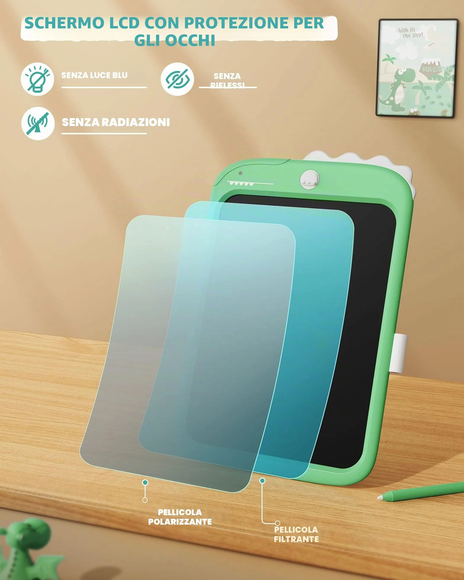 Lavagna LCD Giocattolo Unicorno 10 Pollici Blocco da Disegno Portatile Regalo Educativo Bambini 3-7 Anni Verde