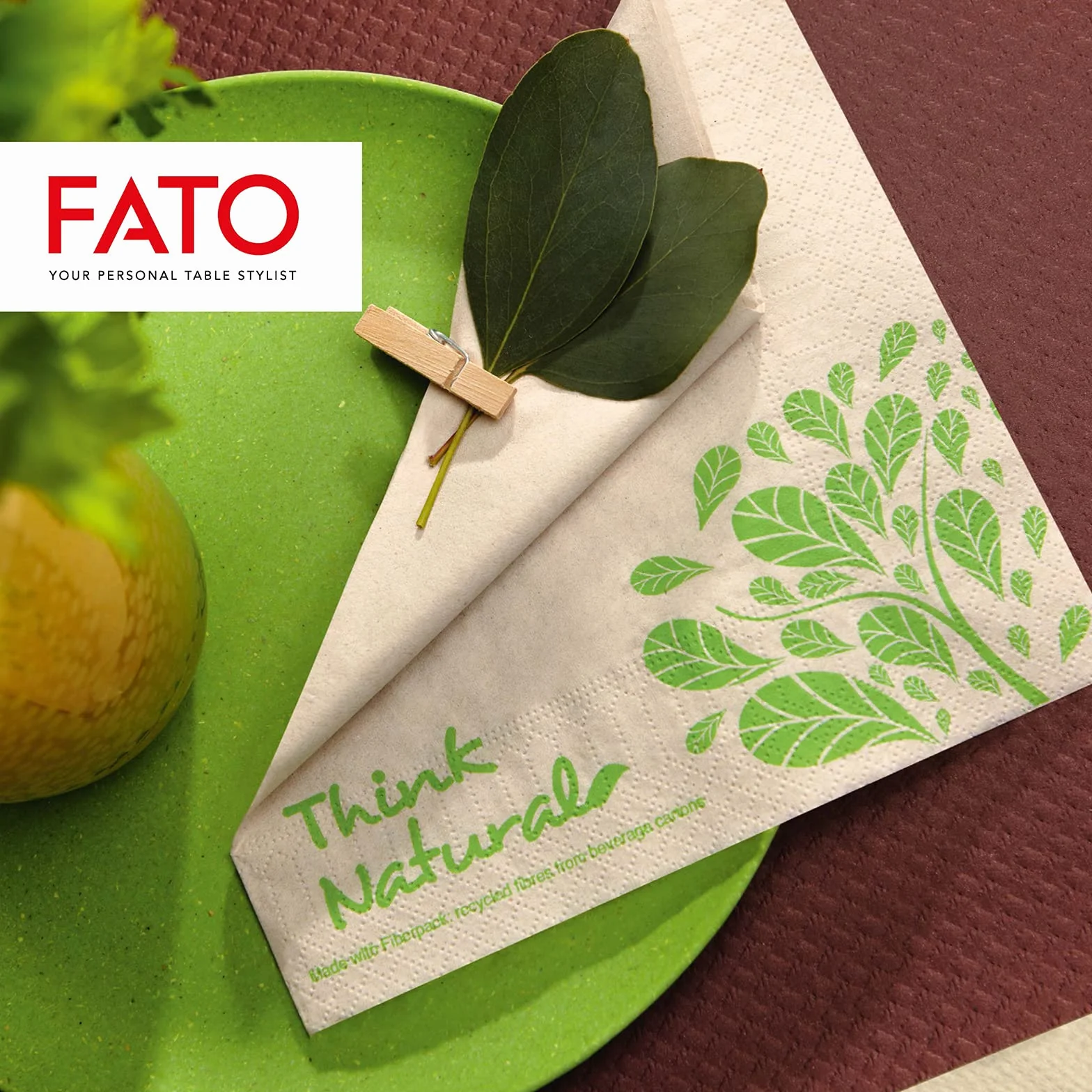 Tovaglioli Natural di Carta Monouso Piegati in 4, Ecologici, Confezione da 50, 33x33, 2 veli, Fibre Riciclate