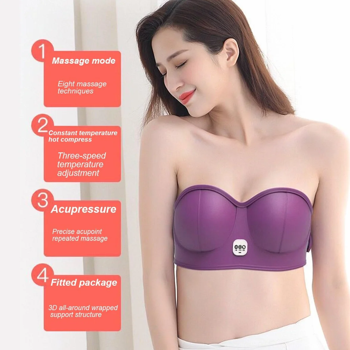 Reggiseno massaggiatore toracico elettrico ricaricabile USB riscaldamento intelligente crescita rassodamento seno