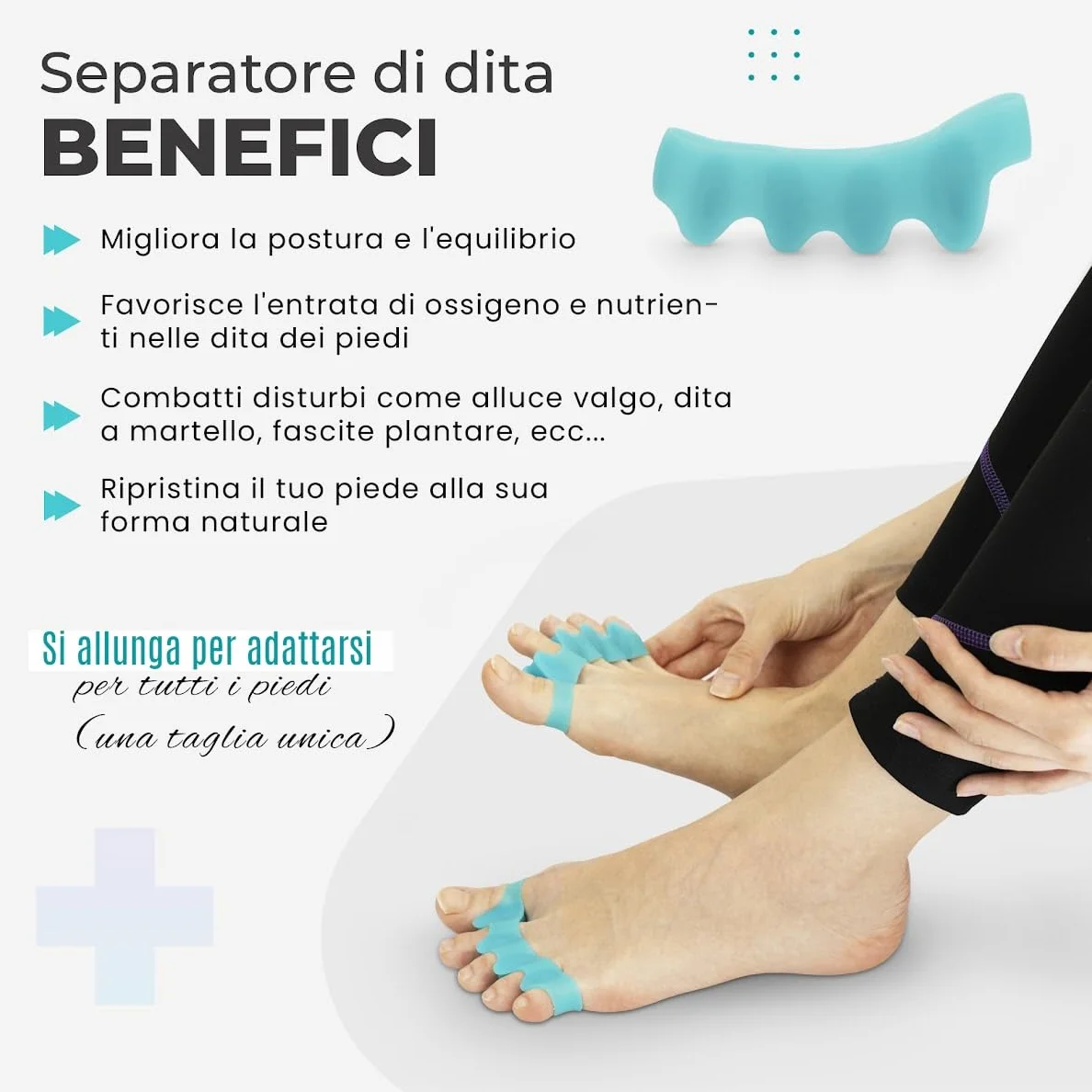 RestoreFeet Separatore Dita Piedi Anti Alluce Valgo 2 Paia Nero Azzurro Silicone 0% BPA Uomo Donna