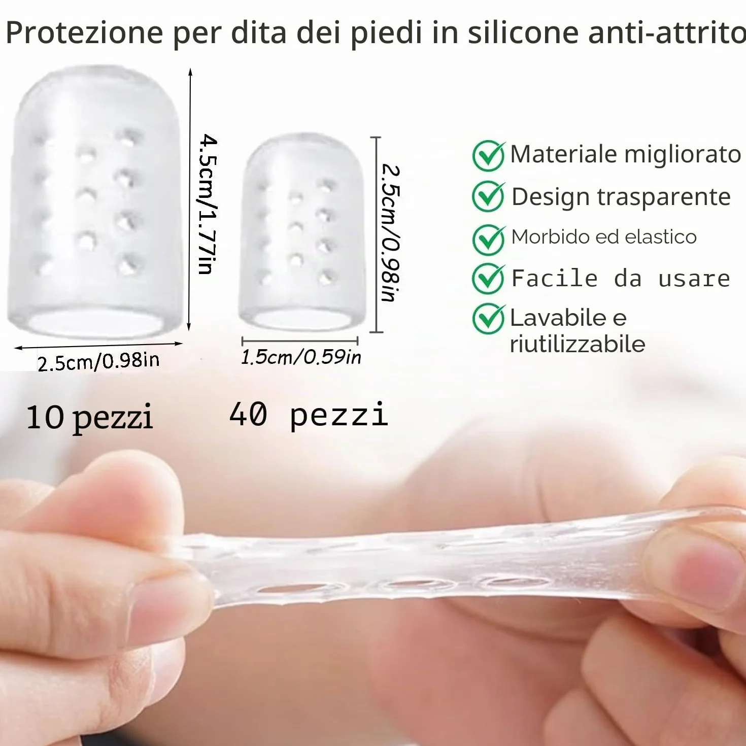 Protezione per le dita in silicone trasparente, morbido, anti-attrito, alta elasticità, 50 pezzi