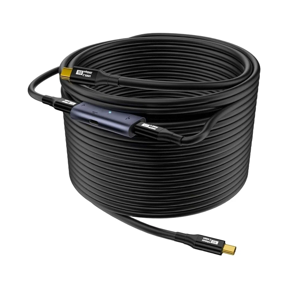 Cavo di ricarica USB C in nylon, 5 m, robusto per telefono cellulare (5 m (due pezzi)) | Ricarica rapida da 100 W, trasferimento dati da 20 Gbps, portata di 5 m, materiale in PVC, nero