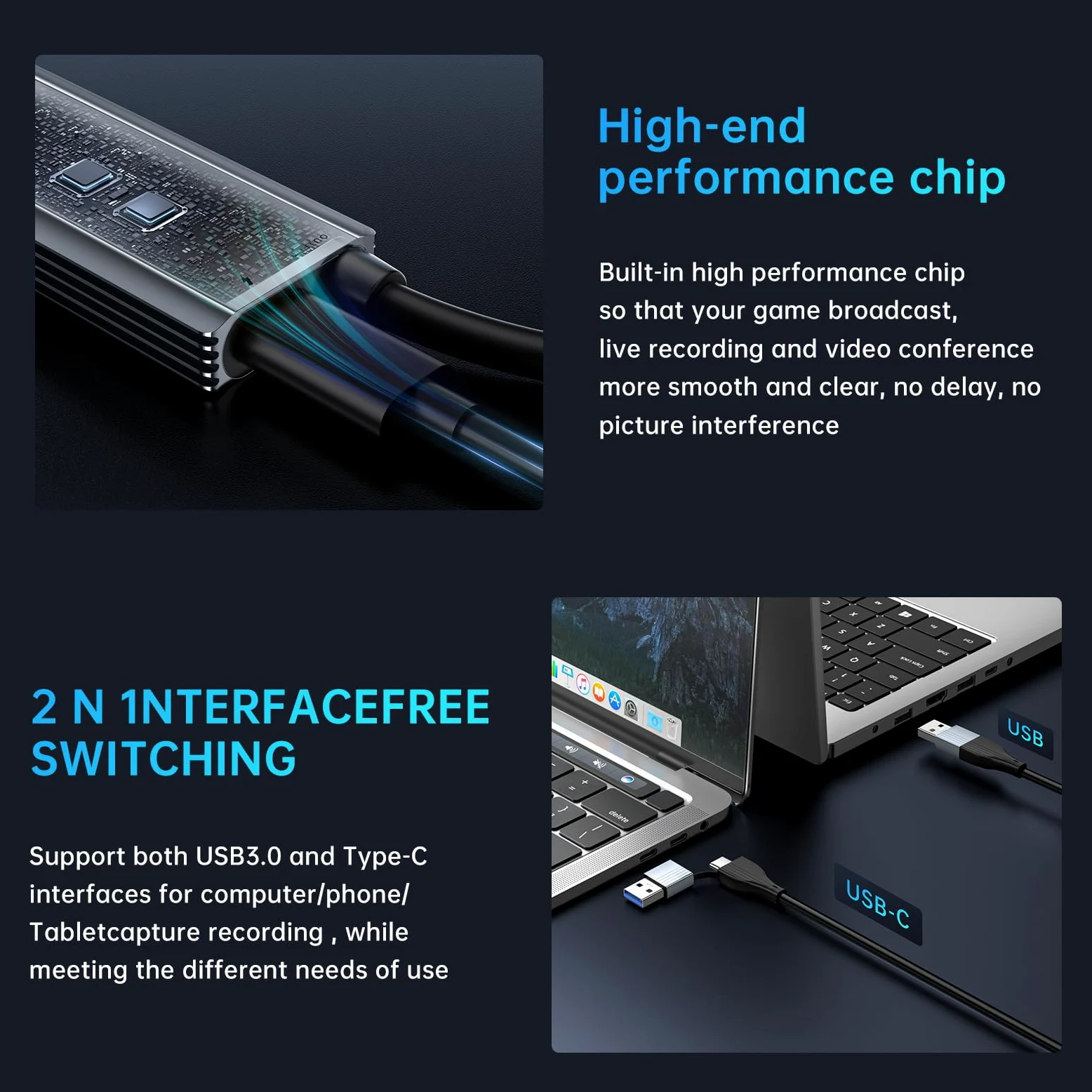 XIIXMASK scheda acquisizione video USB 3.0 con PD 100W – HDMI a USB-A/C, acquisizione 1440P 30fps e 1080P 60fps per Streaming, Registrazione Giochi – Compatibile con Quest 3, Switch, PS4/PS5
