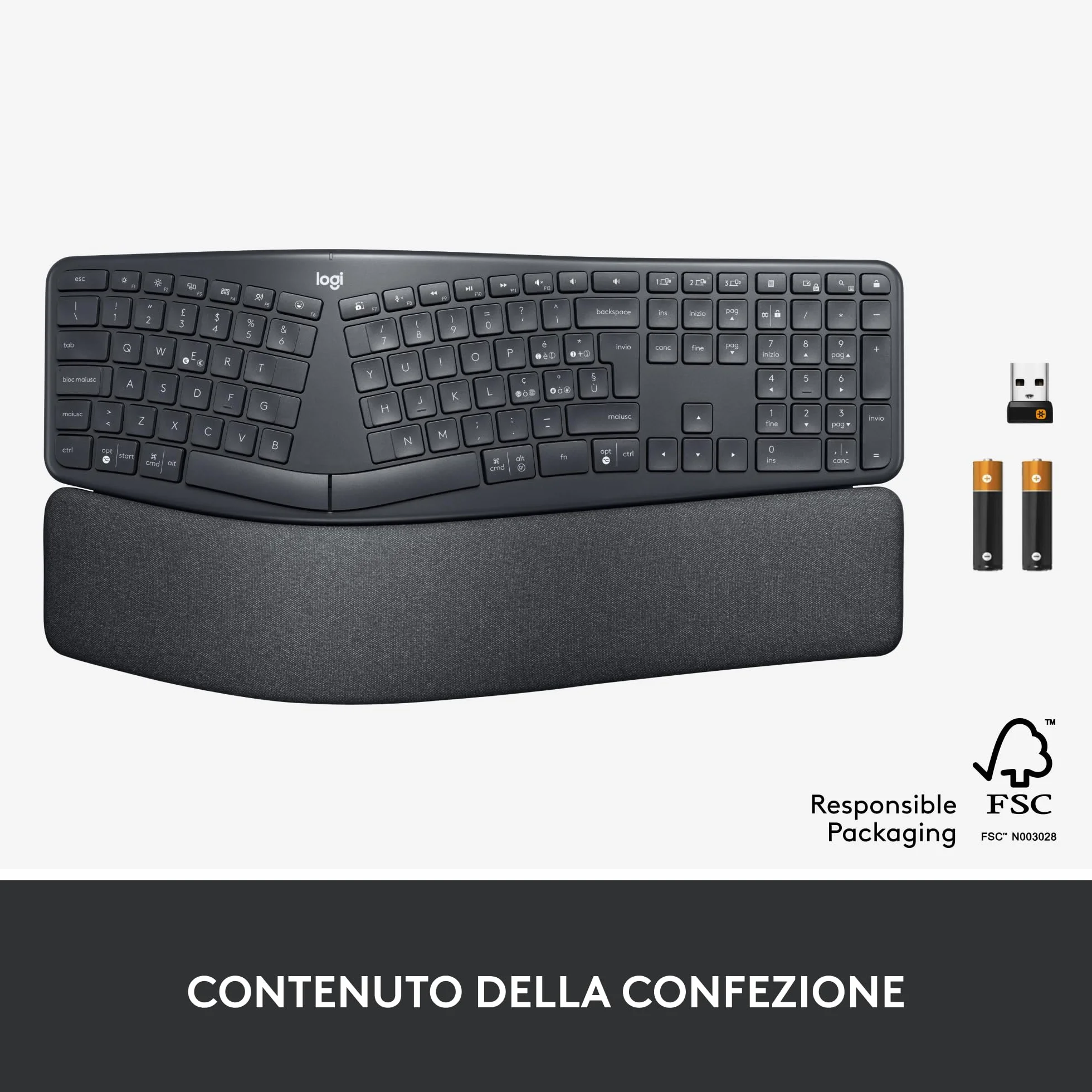 Logitech ERGO K860 Wireless Split Keyboard Ergonomic Italian Layout QWERTY Grey