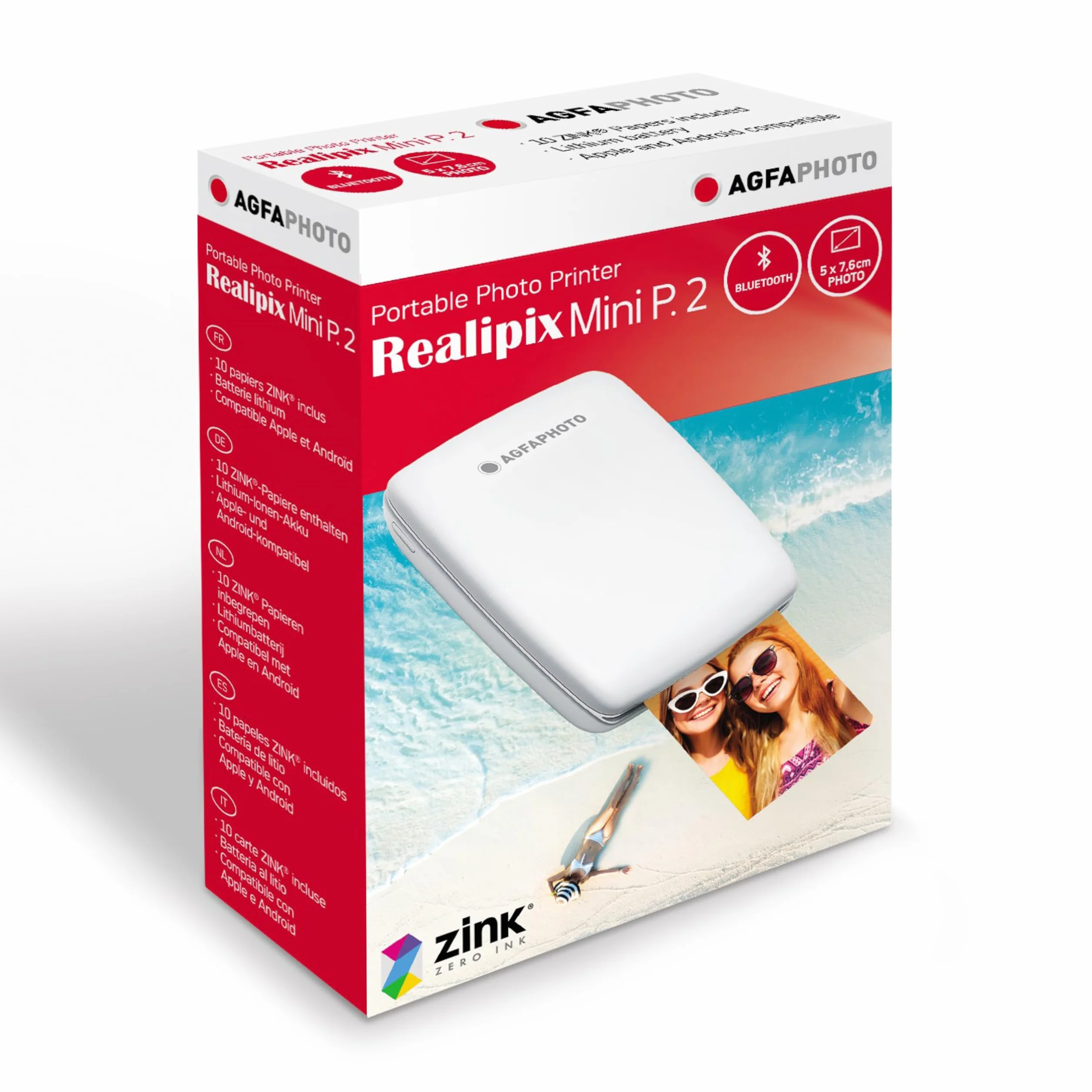 AGFA PHOTO Mini P.2 - Stampante Portatile Zink per Foto Istantanee - Stampa Facile e Veloce - Stampante Fotografica 75 x 50 mm Portatile senza Inchiostro per Smartphone e Tablet - Bianco