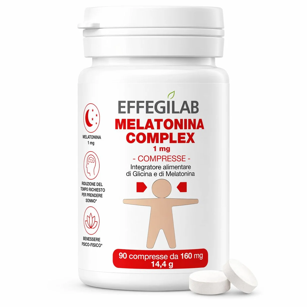 Melatonina 1 mg Complex Effegilab 90 Compresse con Adenosine e Glicina Integratore per Dormire Sonno Naturale