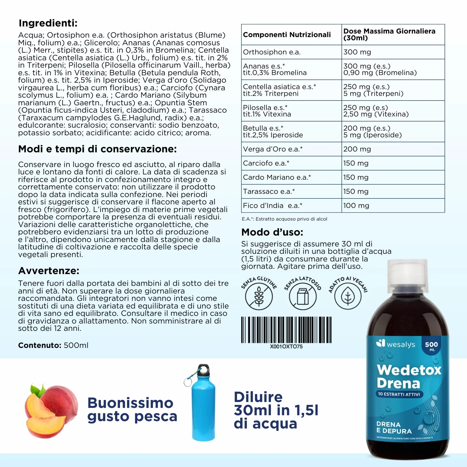 Drenante Forte Detox Diuretico contro Ritenzione Idrica, Disintossicante fegato, Anticellulite