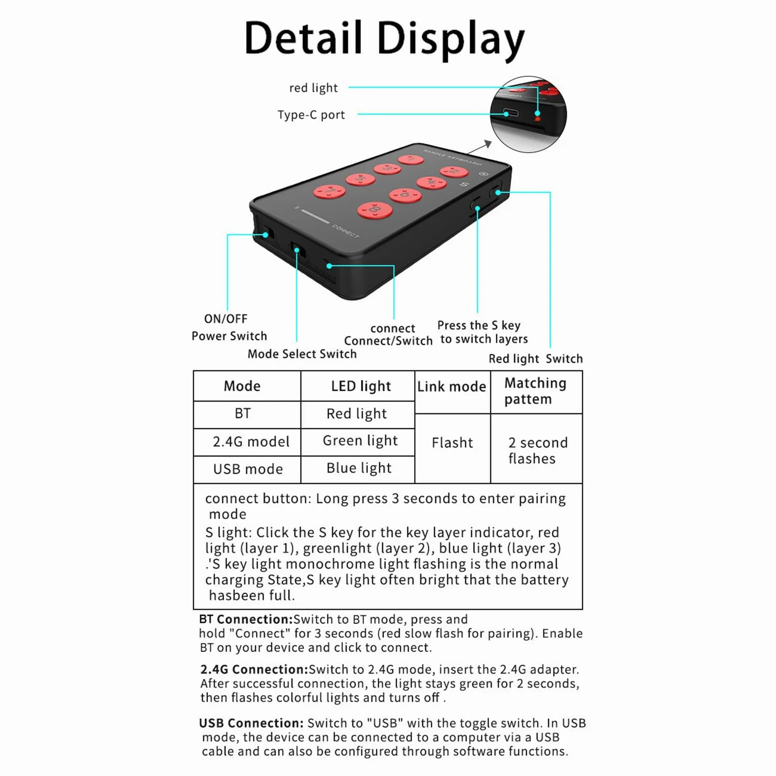 Tastiera palmare USB personalizzata, tastierino programmabile multifunzione, tastiera di registrazione Bluetooth portatile con 8 tasti, funzione copia e incolla per Android.