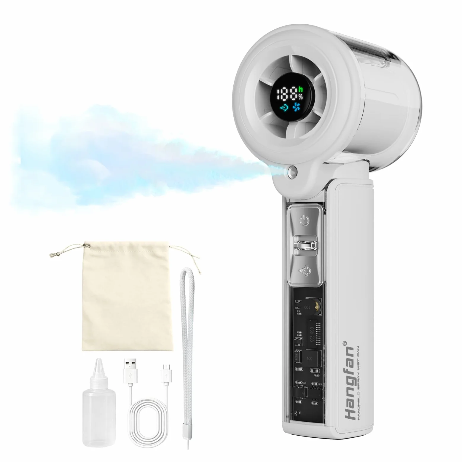 Ventilatore portatile a spruzzo portatile [tempo massimo di raffreddamento 19H], ventilatore spray ricaricabile USB da 3000 mAh, 100 ingranaggi regolabili, mini ventilatore, adatto per viaggi