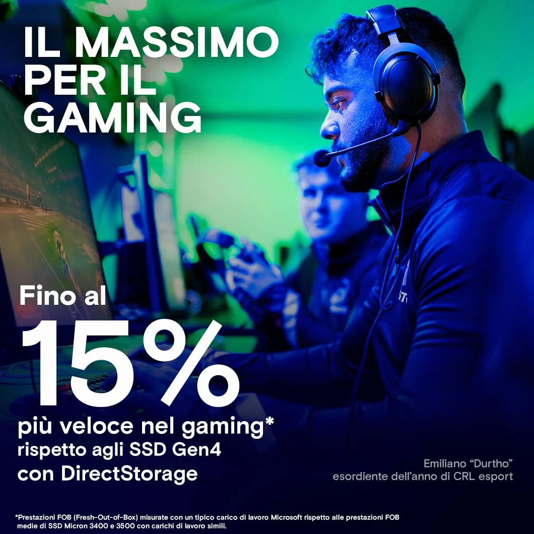 Crucial T705 SSD 2TB PCIe 5.0 x4 Gen5 NVMe M.2 con Dissipatore Bianco, Velocità fino a 14500 MB/s Lettura, 12700 MB/s in Scrittura, Per PC desktop, TLC NAND, Hard Disk Interno - CT2000T705SSD5A