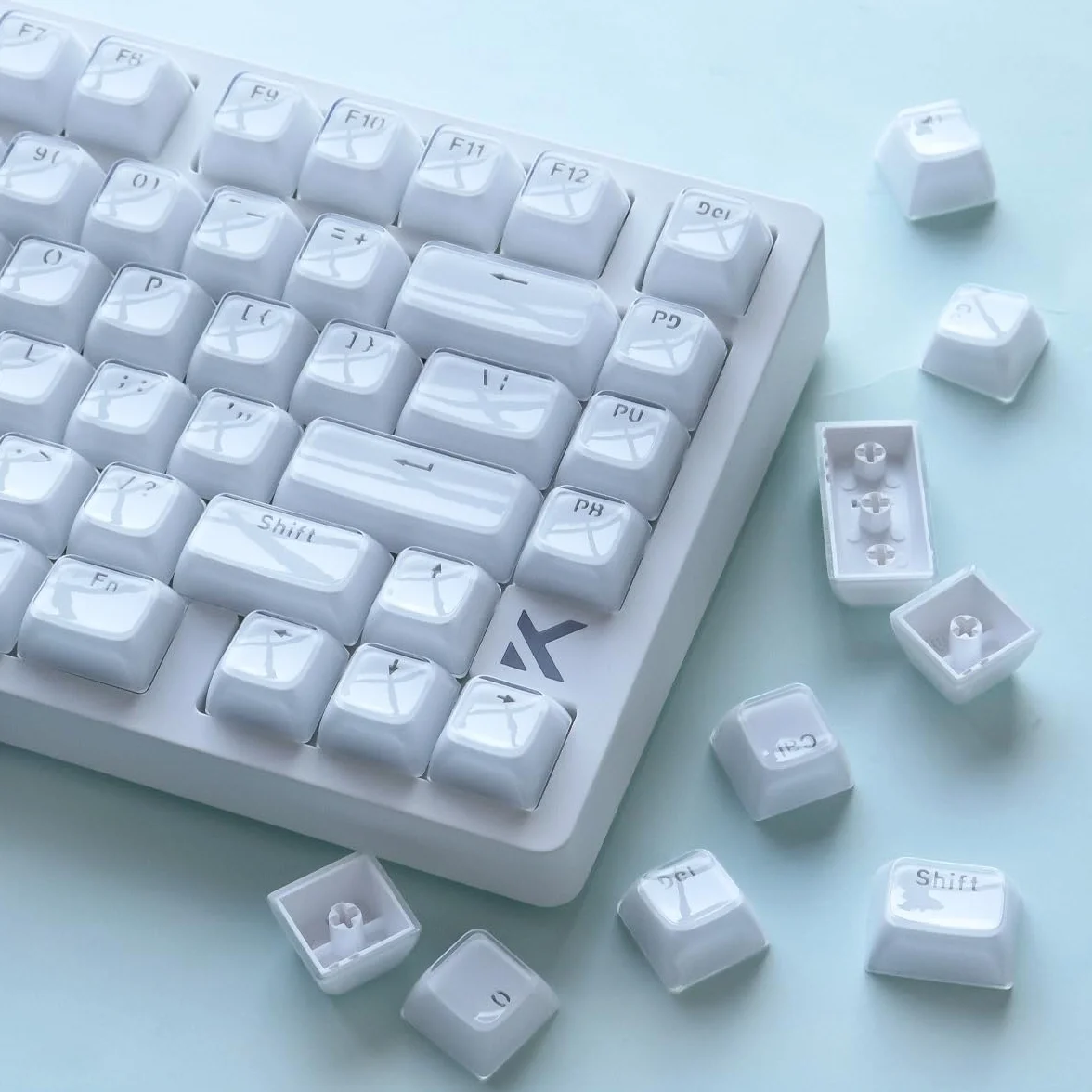 JakeTsai Crystal Jelly Keycaps, PBT Keycap 134 Keys OEM Profile Double Shot White Translucent Custom Keycaps for Cherry MX Switch Mechanical Keyboard