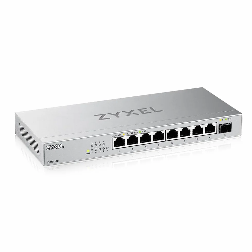Zyxel Switch Ethernet 8 Porte | Unmanaged Multi-Gigabit Switch 2.5 Gigabit | 1 x 10Gb SFP+ | Montaggio su Desktop o Parete [XMG-108]