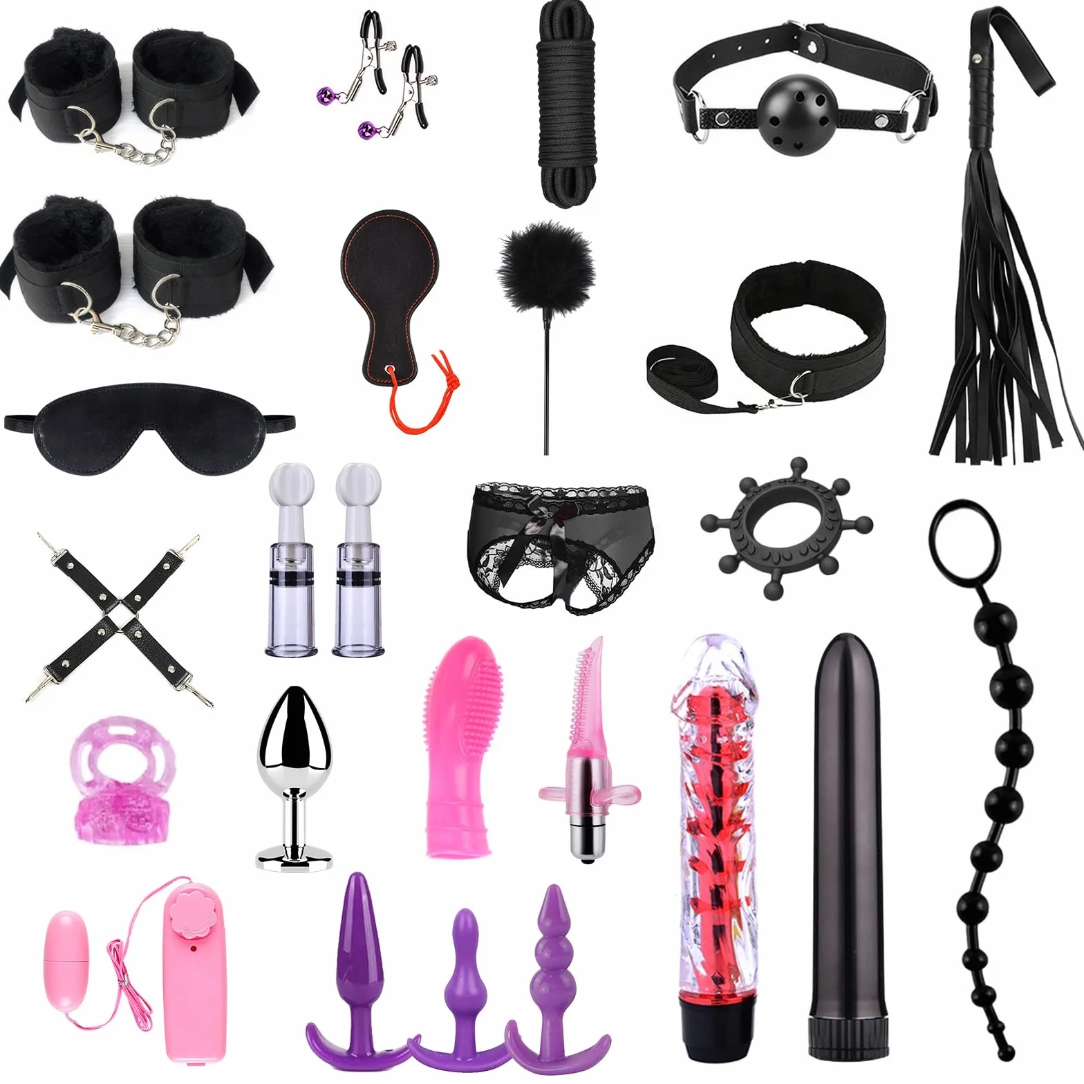 Kit BDSM Bondage 26 Pezzi Qoosea per Coppie con Manette Regolabili, Cavigliere, Collare e Sex Toys