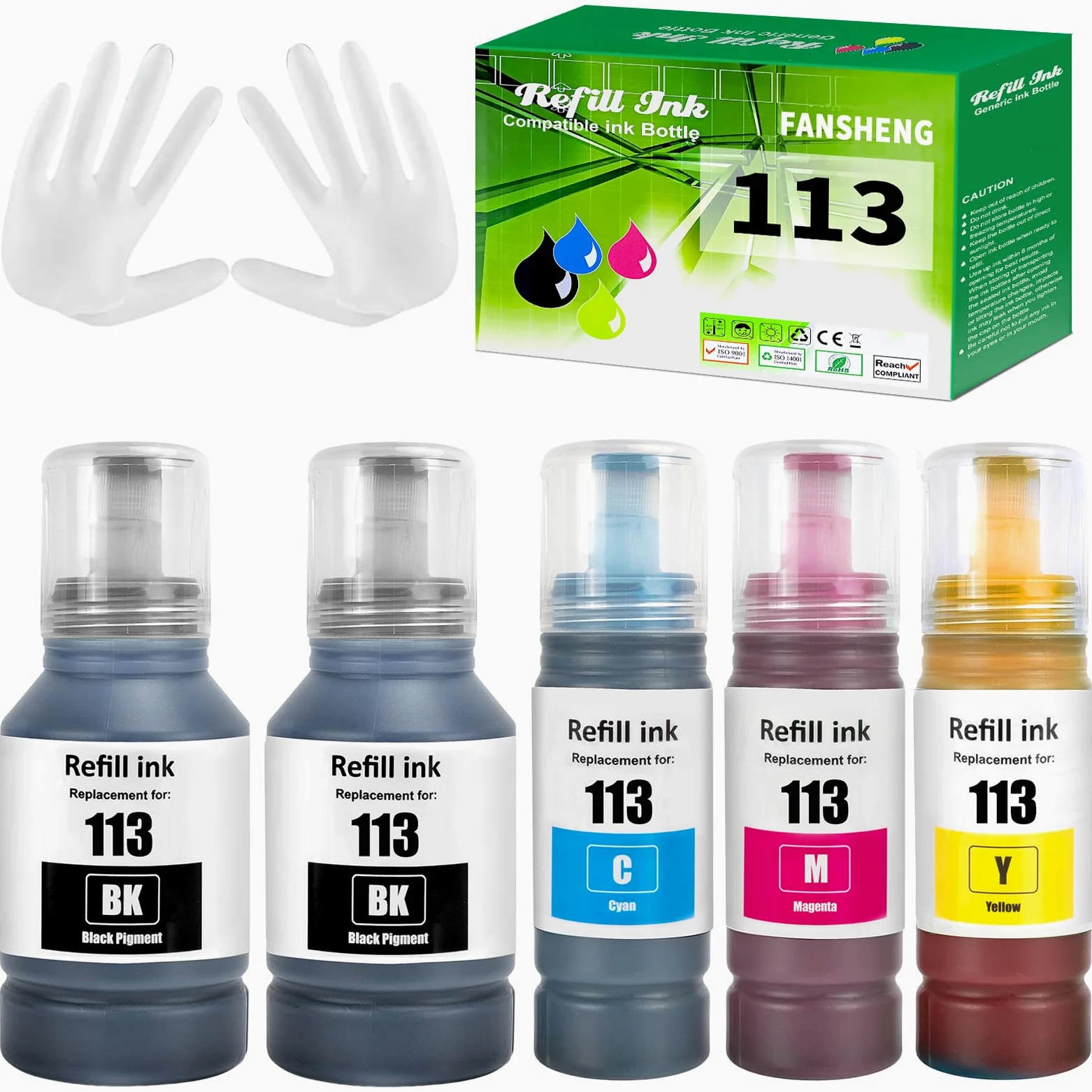 113 Inchiostro Compatibile con Epson 113 Flaconi di Inchiostro per Ecotank ET-5150 ET5150 ET-5170 ET-16650 ET-16600 ET-16150 ET-15000 ET-5100 ET-5160 ET-5800 Pro ET-5850 (5 Pack 2BK/C/M/Y)