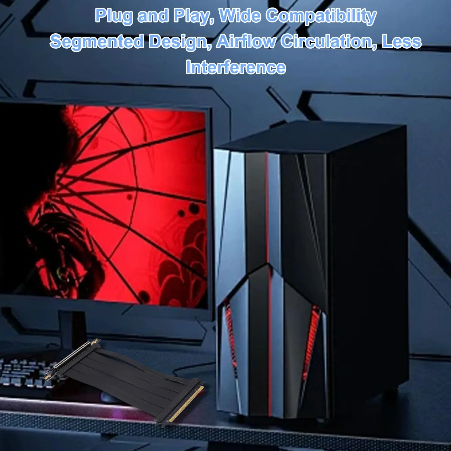 PCIE 5.0 X16 Cavo di Riser 20 Cm 128gbps 90 ° Estensione GPU Angolare a Destra per RTX 4090/Ti, Adattatore Schermato Flessibile All'indietro con Protezione del Cavo (nero)