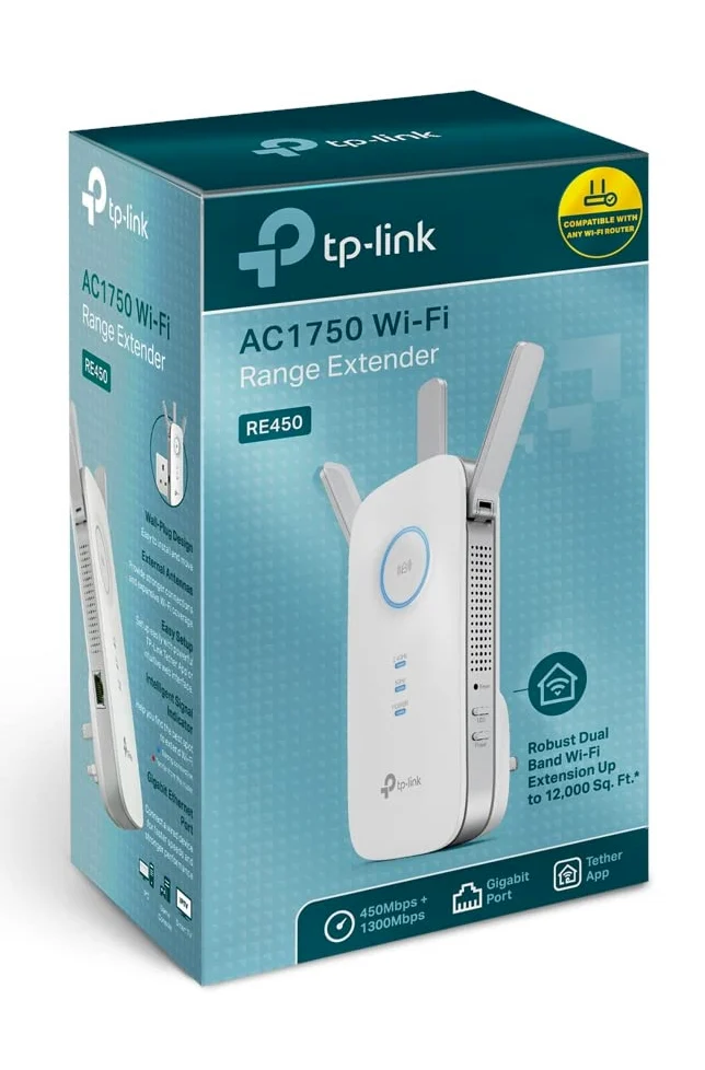 TP-Link RE450 Ripetitore WiFi Wireless, Velocità Dual Band AC1750Mbps, WiFi Extender e Access Point, Compatibile con Modem Router WiFi, 1 Porta Gigabit, Tecnologia TP-Link OneMesh, Bianco