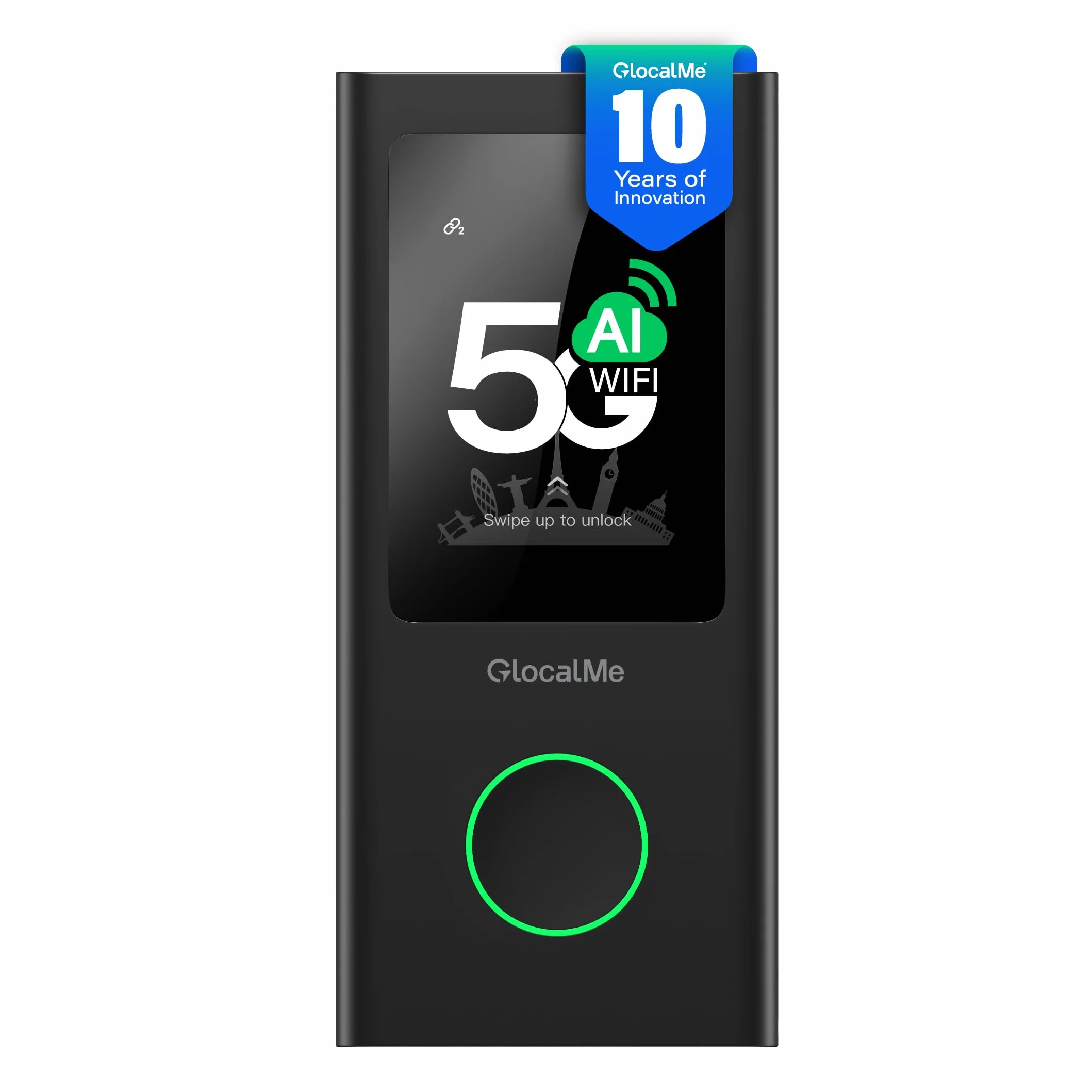 GlocalMe U50 Numen Air 5G WiFi 5 Router Wifi Mobile, bande di frequenza globale, Non Necessita Scheda SIM, supporta 16 dispositivi, batteria da 5400 mAh, hotspot Wi-Fi da viaggio o casa (Nero)