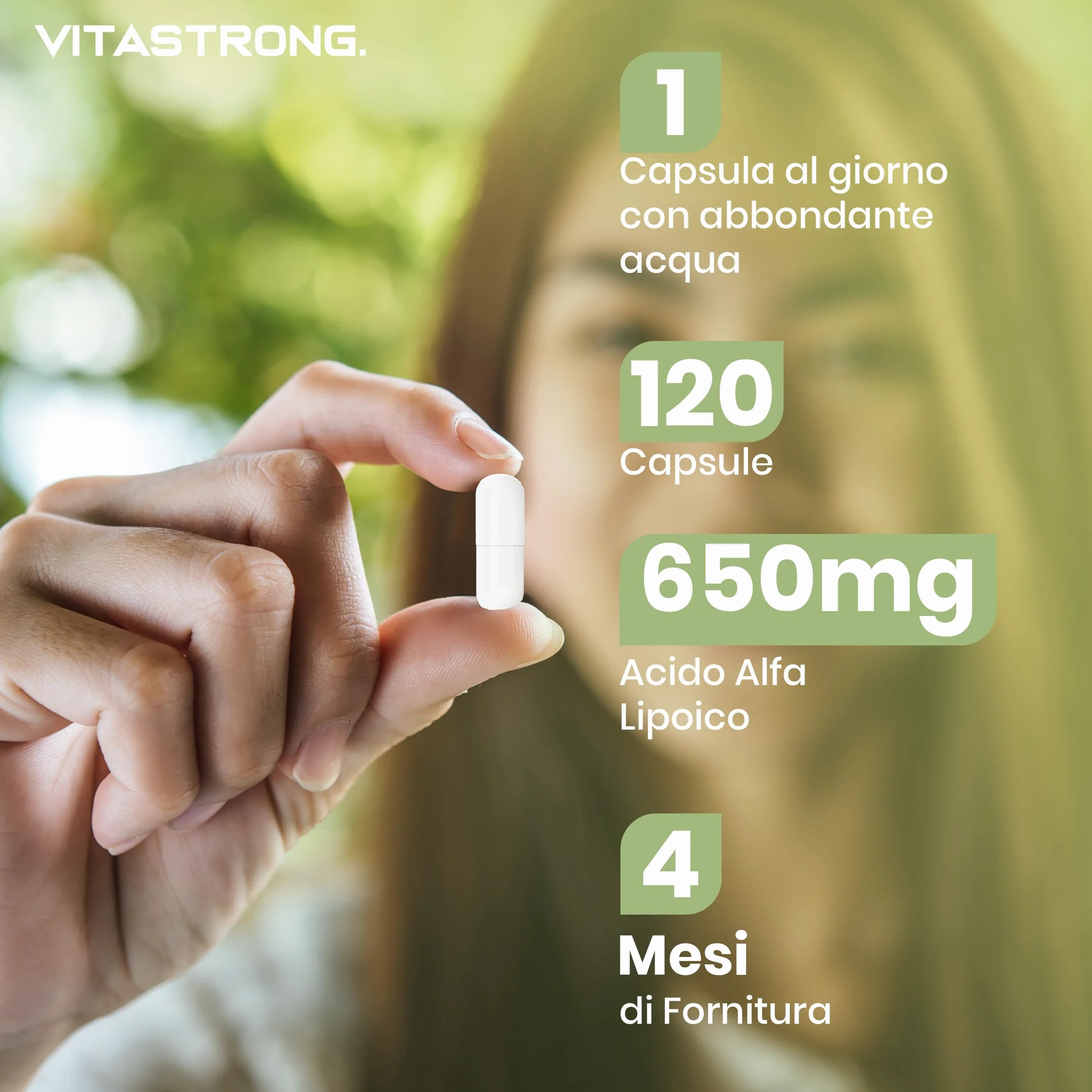 Vitastrong Acido Alfa Lipoico 650mg 120 Capsule Integratore Vegano Senza Glutine