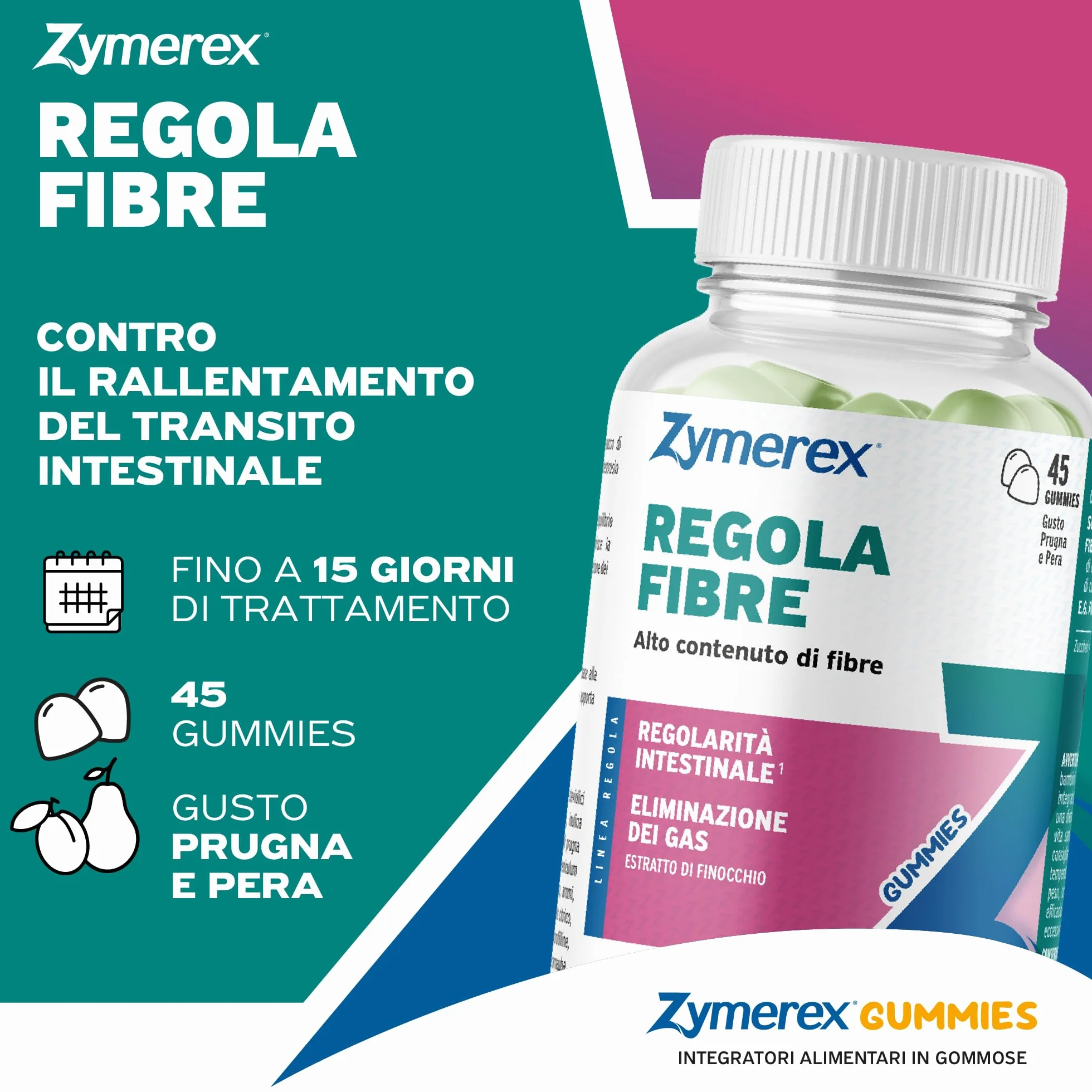 Zymerex REGOLA FIBRE Gummies 45 gommose Integratore fibre regolarità intestinale
