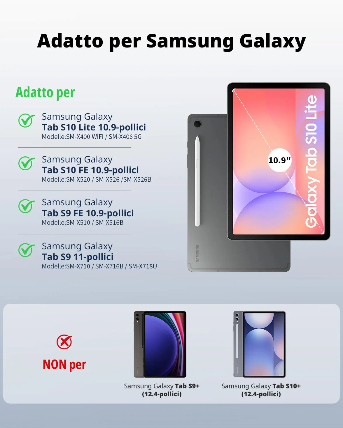 CACOE Cover con Tastiera Compatibile con Samsung Galaxy Tab S10 Lite / S10 FE / S9 FE/S9 10.9"/11" (2025/2023) con Touchpad, Tastiera Wireless Staccabile con Illuminazione a 7 Colori, Nero